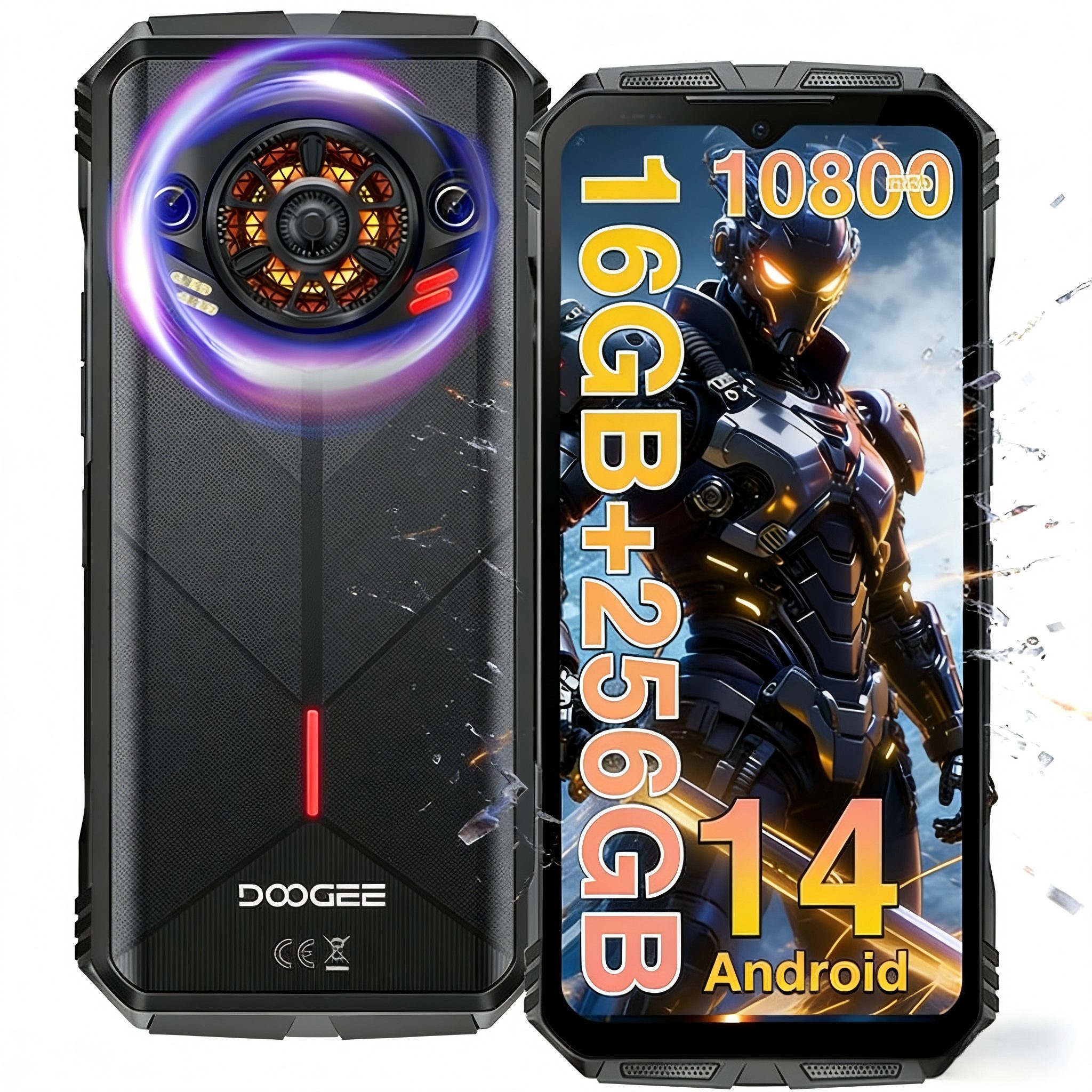 DOOGEE SPUNK Outdoor Handy, 10800mAh, 50MP, Android 14, 256GB, 6,58" FHD Smartphone (6,58 Zoll, 256 GB Speicherplatz, 50 MP Kamera, Android 14, 256GB, 6,58" FHD+, 33W Laden, NFC, OTG, Dual 4G SIM, IP68)