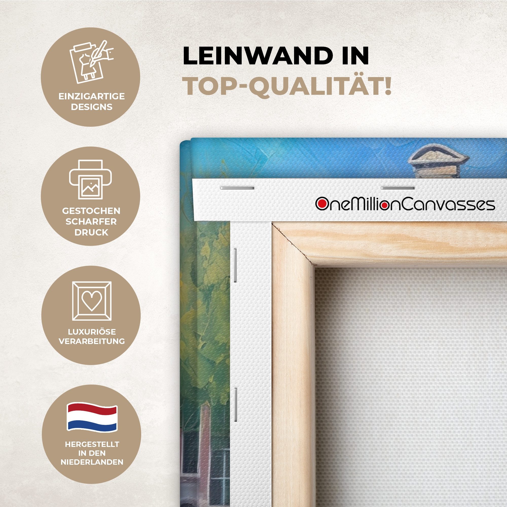 OneMillionCanvasses® Leinwandbild Panorama Amsterdam - Ölfarbenoptik - Gracht - Kunstdrucke - Kunst, Fotodruck (1 St), Wandbild, Deko Schlafzimmer Wohnzimmer Flur 40x20 cm