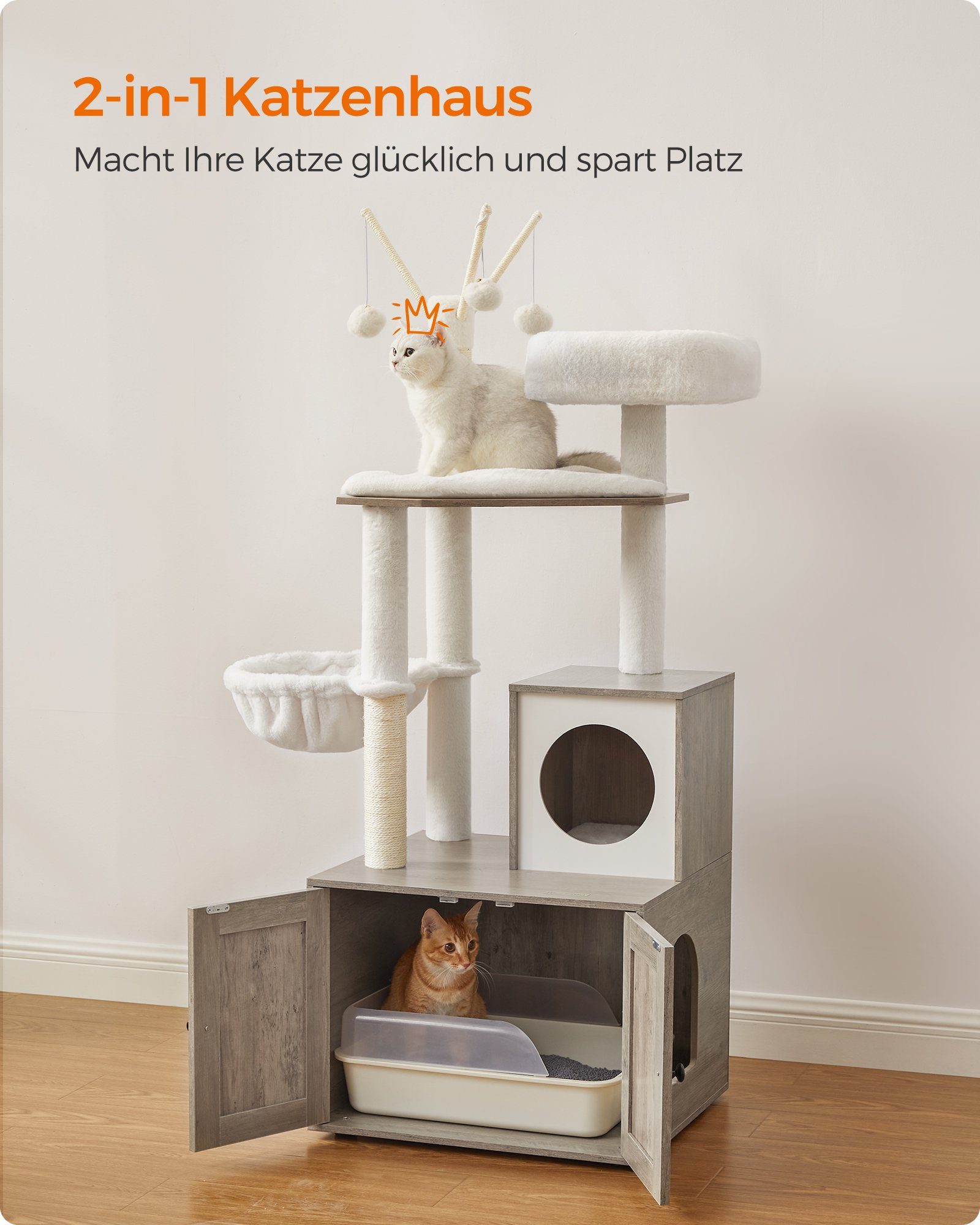 FEANDREA Kratzbaum, mit Katzenklo-Schrank abnehmbaren Plüschbällen günstig online kaufen