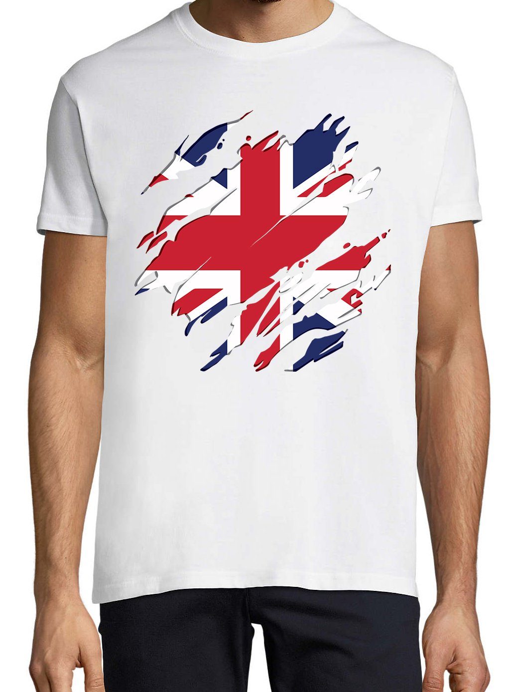 Herren T-Shirt Britain Youth England Weiß Designz Shirt trendigem mit Frontprint