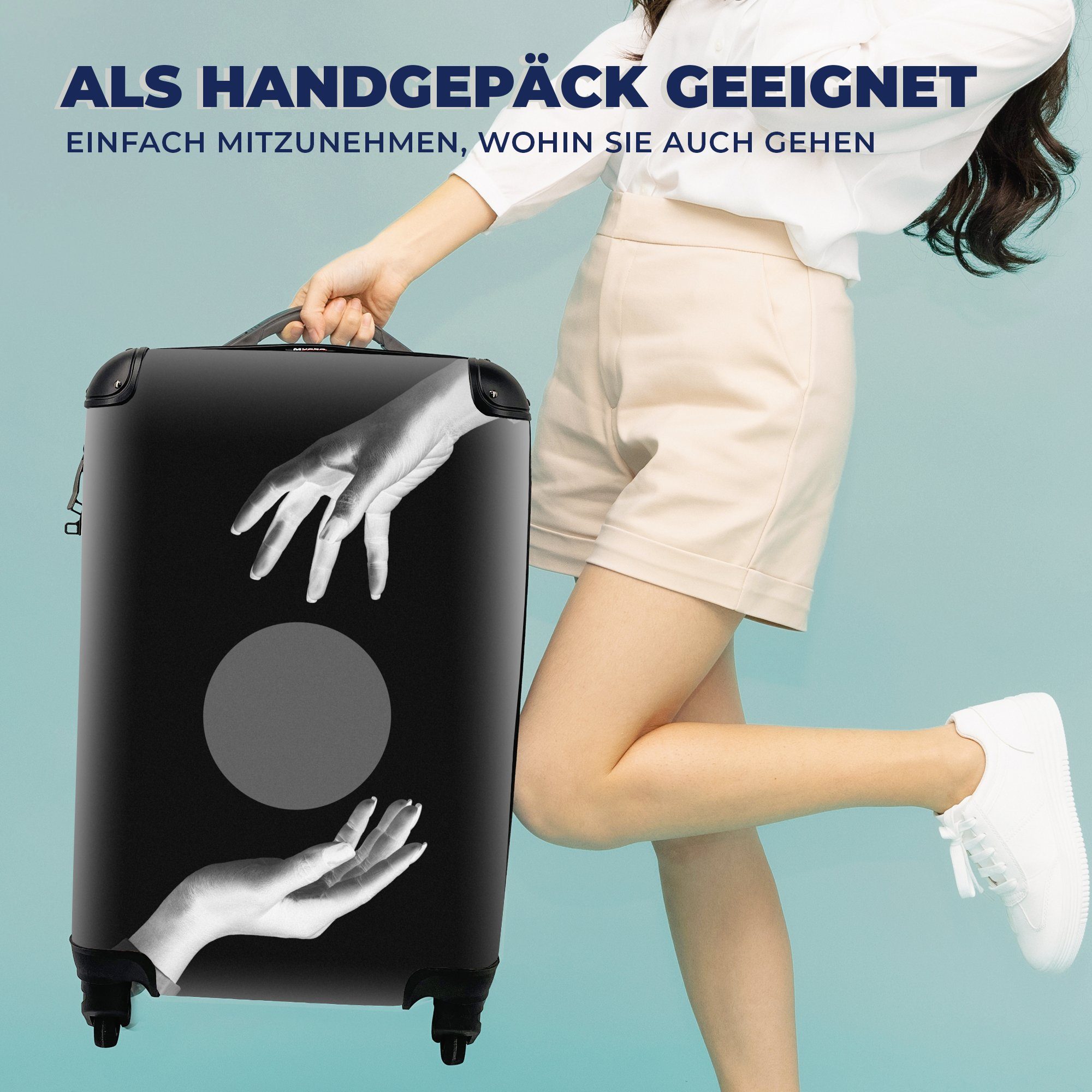 - Trolley, MuchoWow Reisekoffer Handgepäck Hände - Rollen, Ferien, 4 Kreis, Retro mit Handgepäckkoffer rollen, Reisetasche für