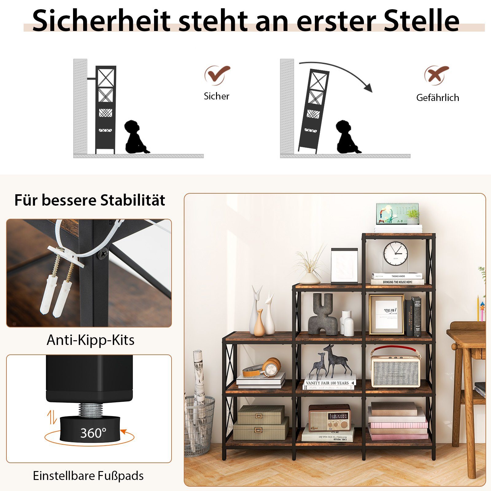 Whitmor Regal Mit 5 Ebenen & Rollen – 180 Kg Pro Regal, Max. 907 Kg, Verstellbar, Für Garage, Küche, Speisekammer (Schwarz)