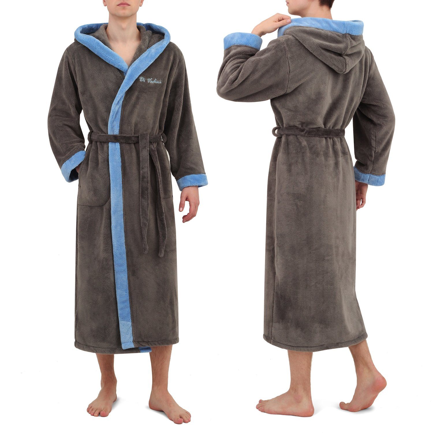 Di Vadini Bademantel Di Vadini UNISEX Herren Damen Bademantel PRATO mit Kapuze, wadenlang, Polyester, Weitenverstellung
