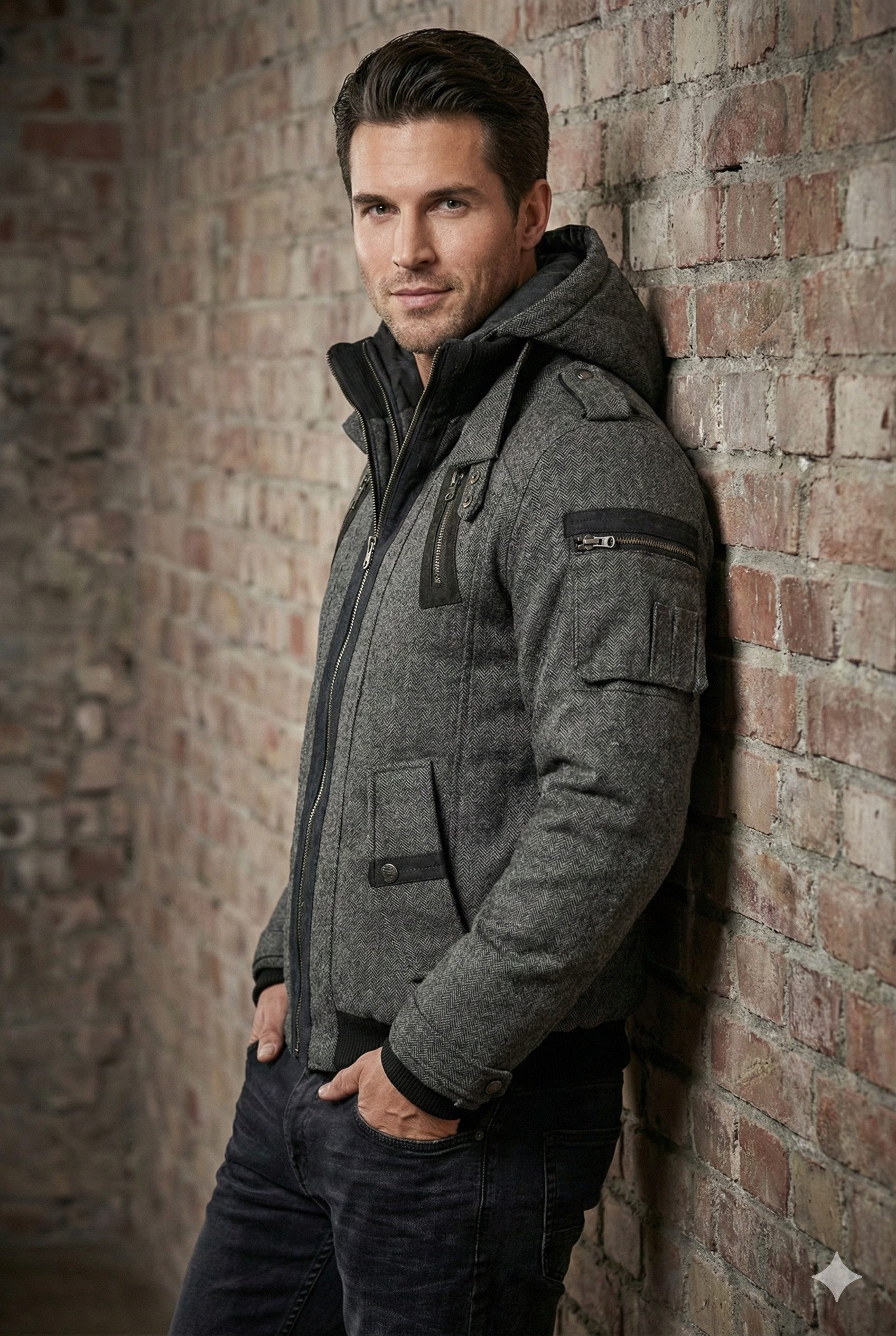 Sky Rebel Winterjacke Herren Winter-Blouson im Aviator-Design mit Woll-Anteil