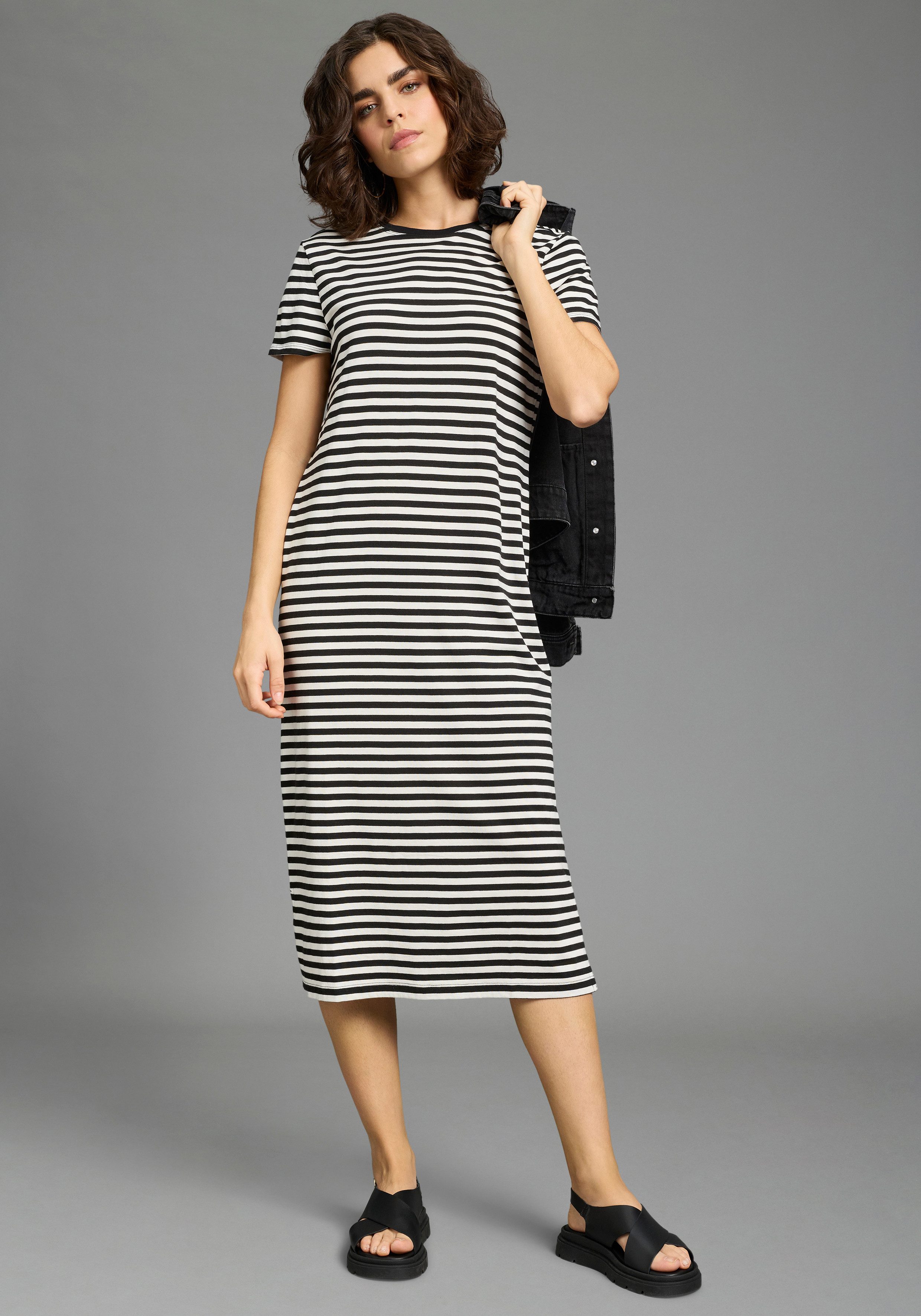 Flashlights Shirtkleid wadenlange Schnittform, aus Single Jersey, mit gestreifter Optik