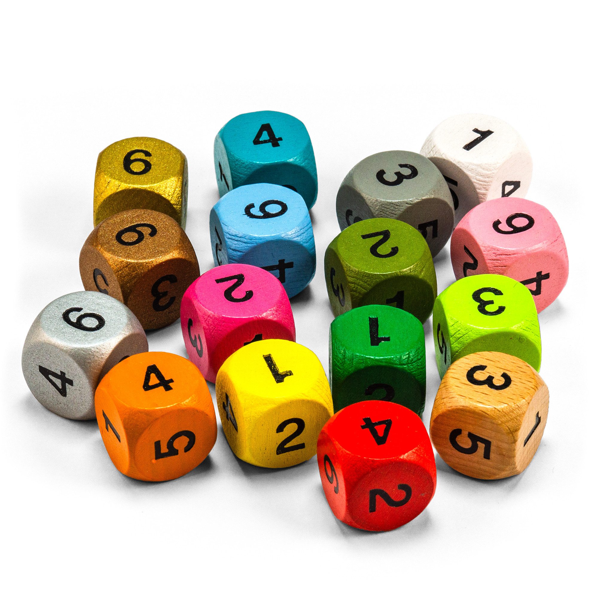 Waldfelsen Spiel – Holz-Würfel mit Zahlen Augenwürfel 1 bis 6 Würfelset (16 mm), Spielmaterial, Verschiedene Кольора(ів)