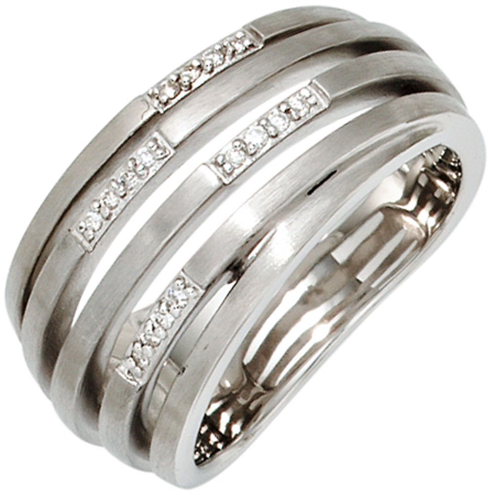 Schmuck Krone Silberring Ring Damenring mit 16 Diamanten Brillanten 925  Silber mattiert Damen, Silber 925
