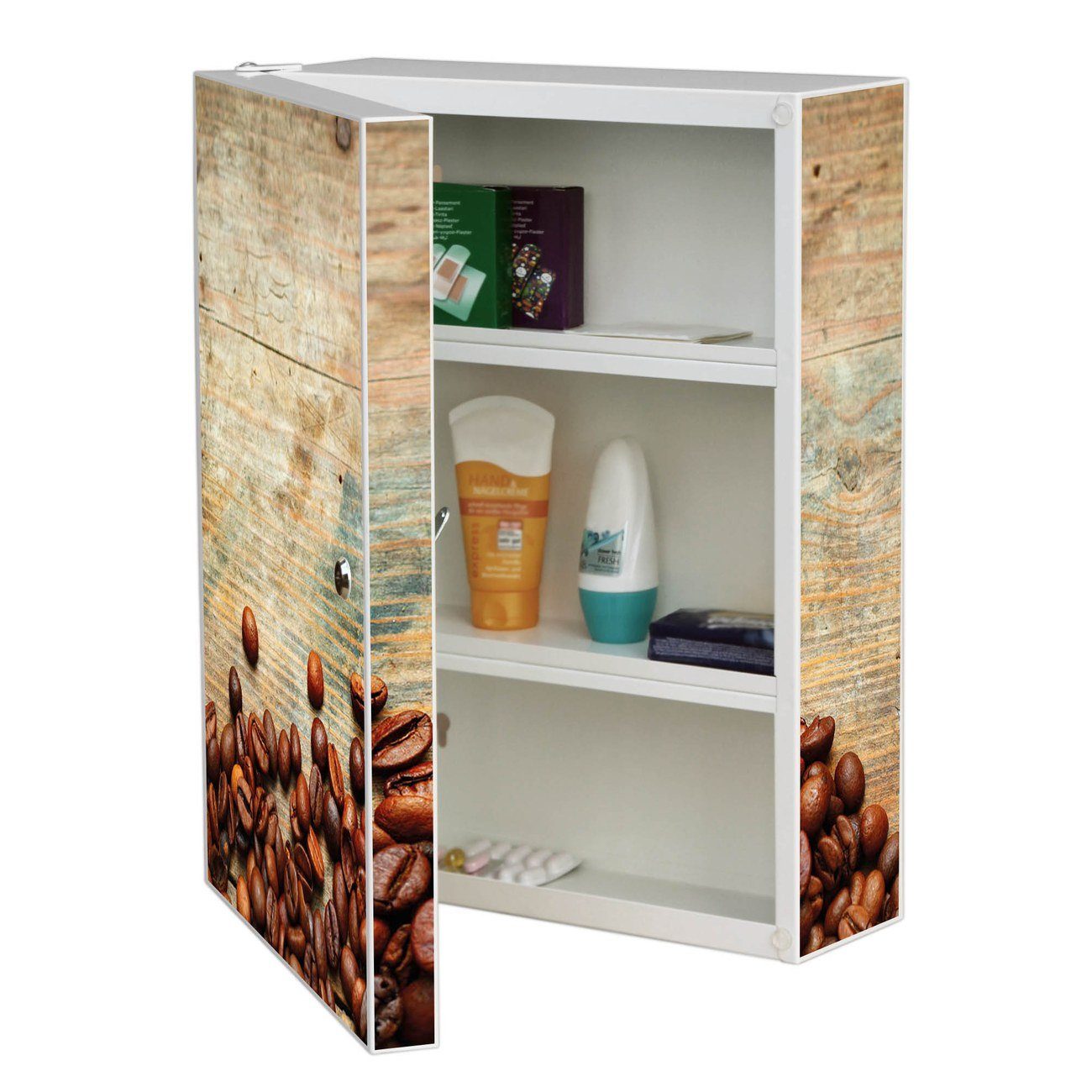 35 3 46 Stahl 15cm kleine 2 Medizinschrank x Kaffeebohnen und x banjado Fächer) weiß (abschließbar, große