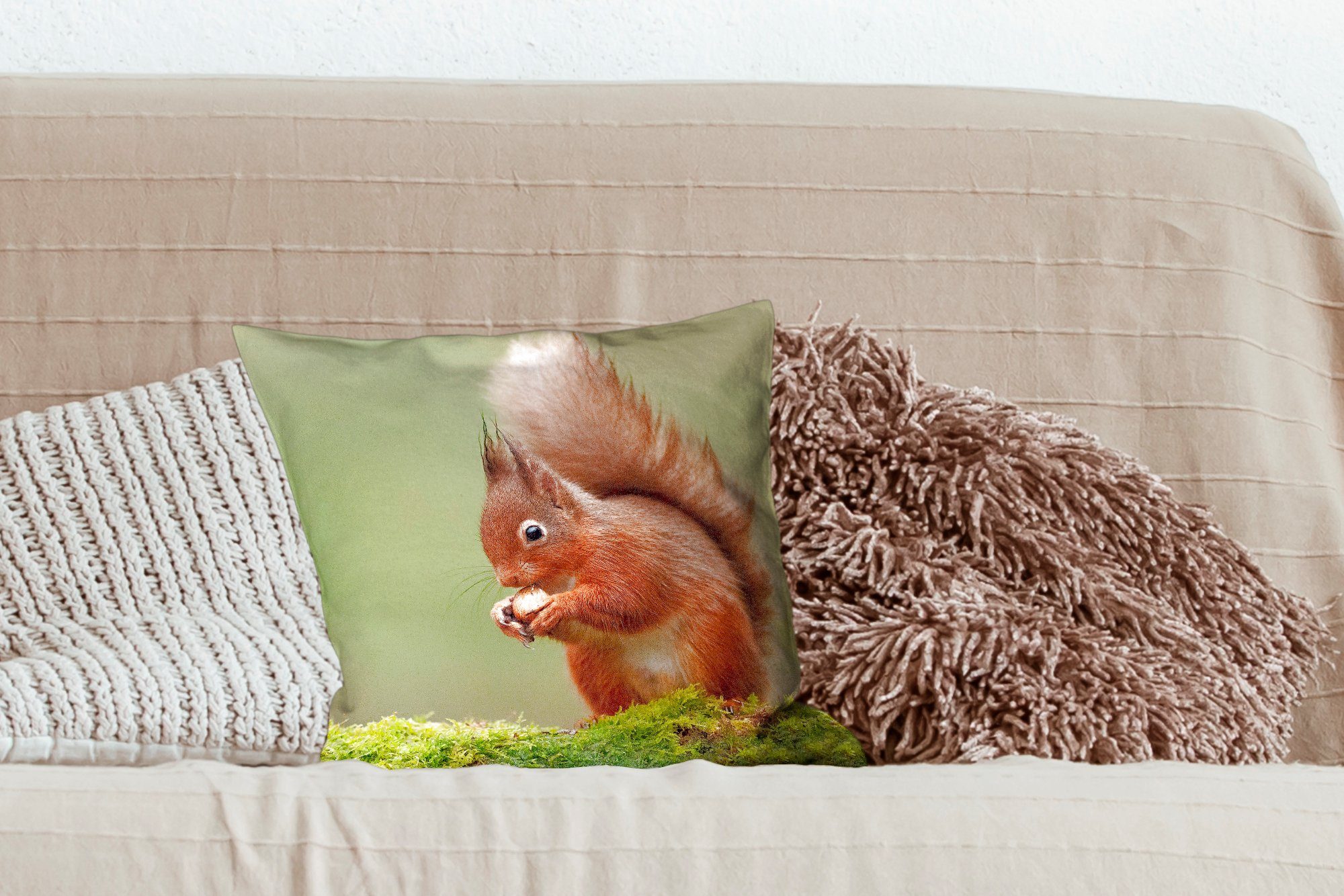 Wohzimmer, für Füllung Deko, Sofakissen Eichhörnchen, mit Zierkissen Rotes MuchoWow Schlafzimmer, Dekokissen