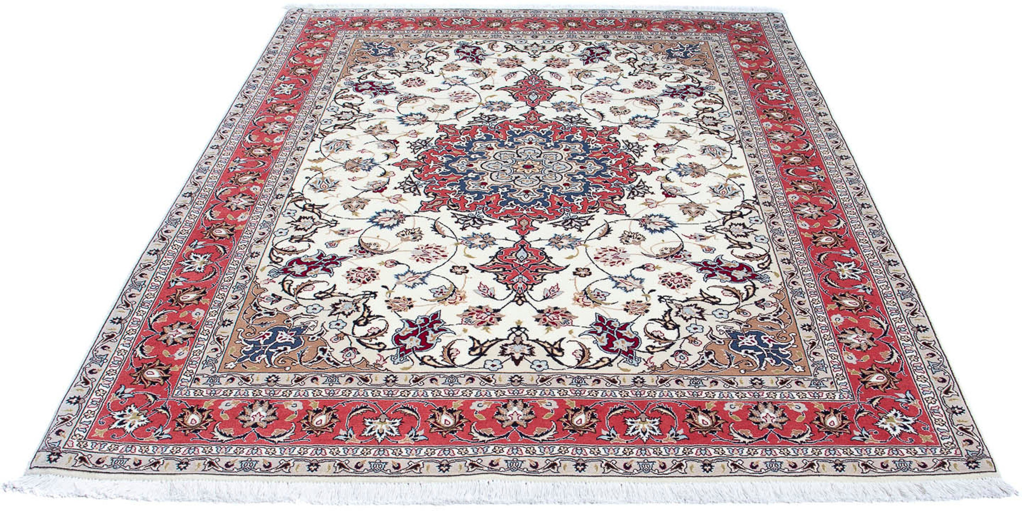 Orientteppich Perser - Täbriz - Royal - 200 x 156 cm - beige, morgenland, rechteckig, Höhe: 7 mm, Wohnzimmer, Handgeknüpft, Einzelstück mit Zertifikat