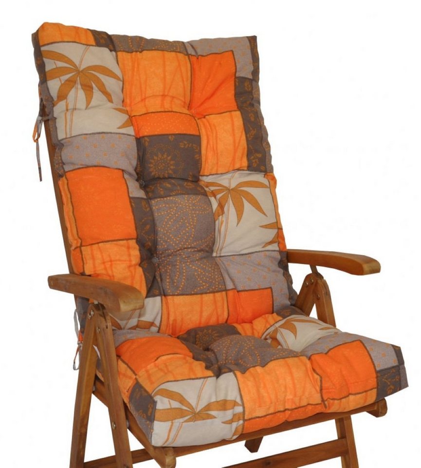 Rattani Hochlehnerauflage Polster für Gartenstuhl Hochlehner Auflage Sylva Gr. 120 x 50 cm Uniko, Material Serie Uniko Motiv Orange Blätter