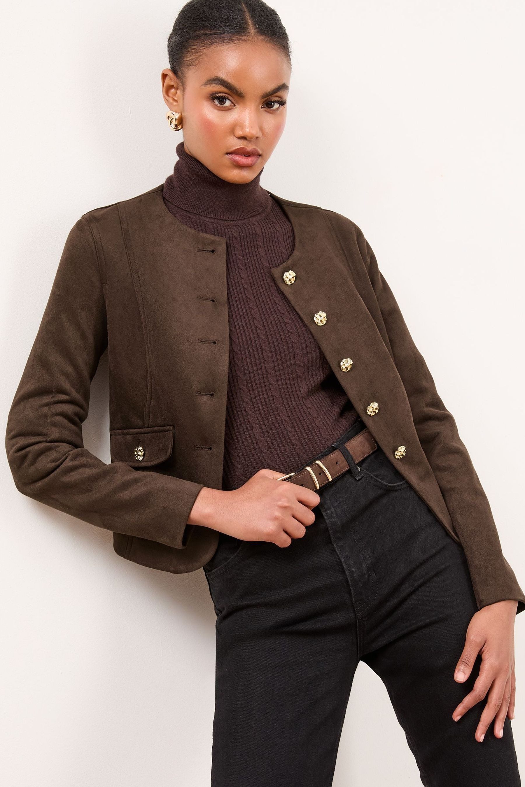 LIPSY Lederjacke Lipsy Kragenlose Jacke, Regular (1-St) günstig online kaufen