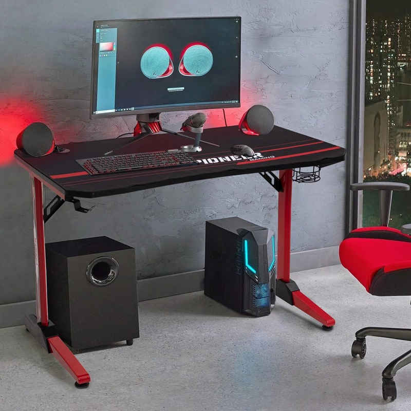 HOMALL Gamingtisch »140 cm Computer Schreibtisch Gamer Tisch for PC Computertisch mit Getränkehalter und Kopfhörerhalter und Mauspad, Schwarz«