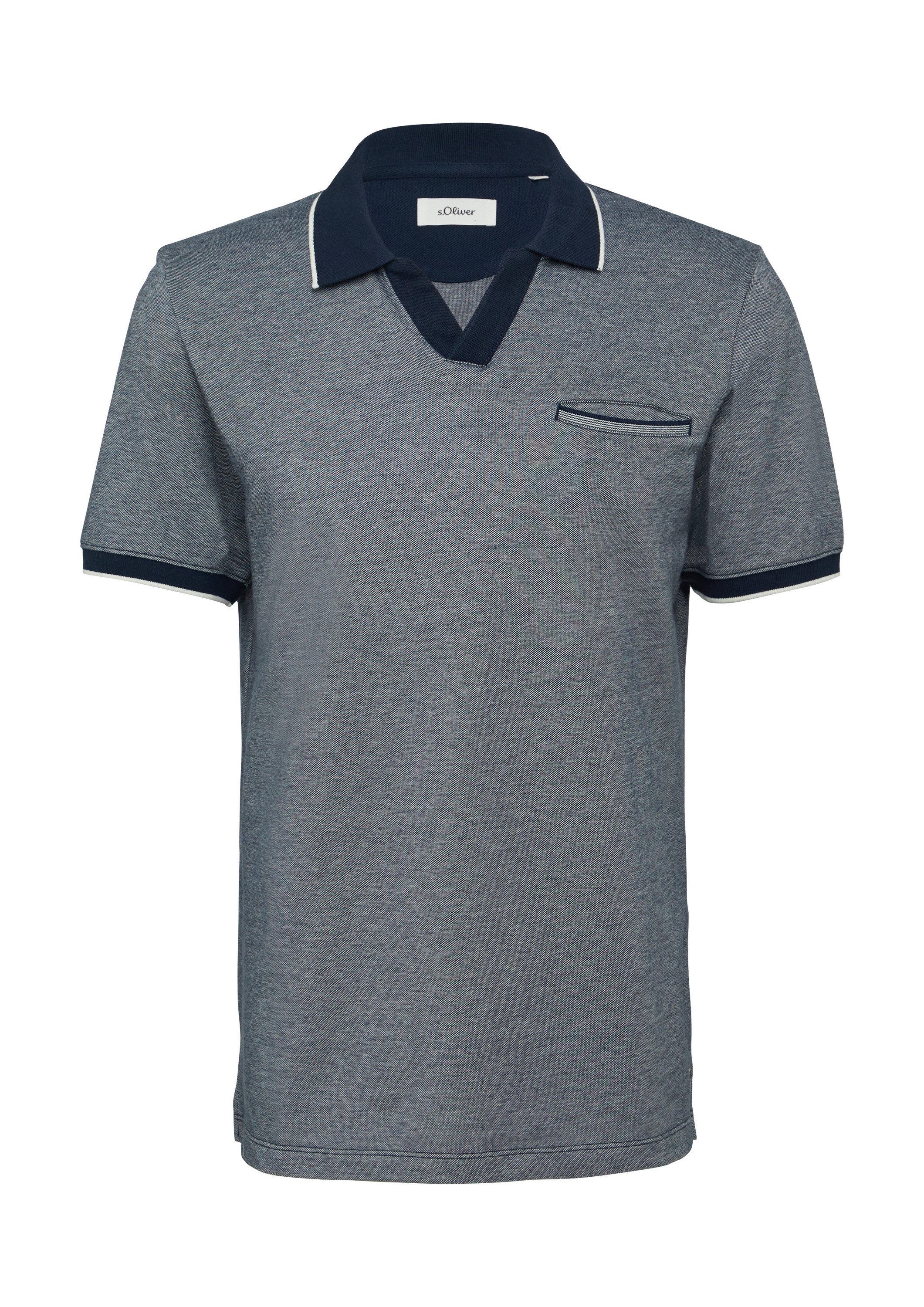 s.Oliver Kurzarmshirt Polo-Shirt Poloshirt aus zweifarbigem Piqué mit Brust günstig online kaufen