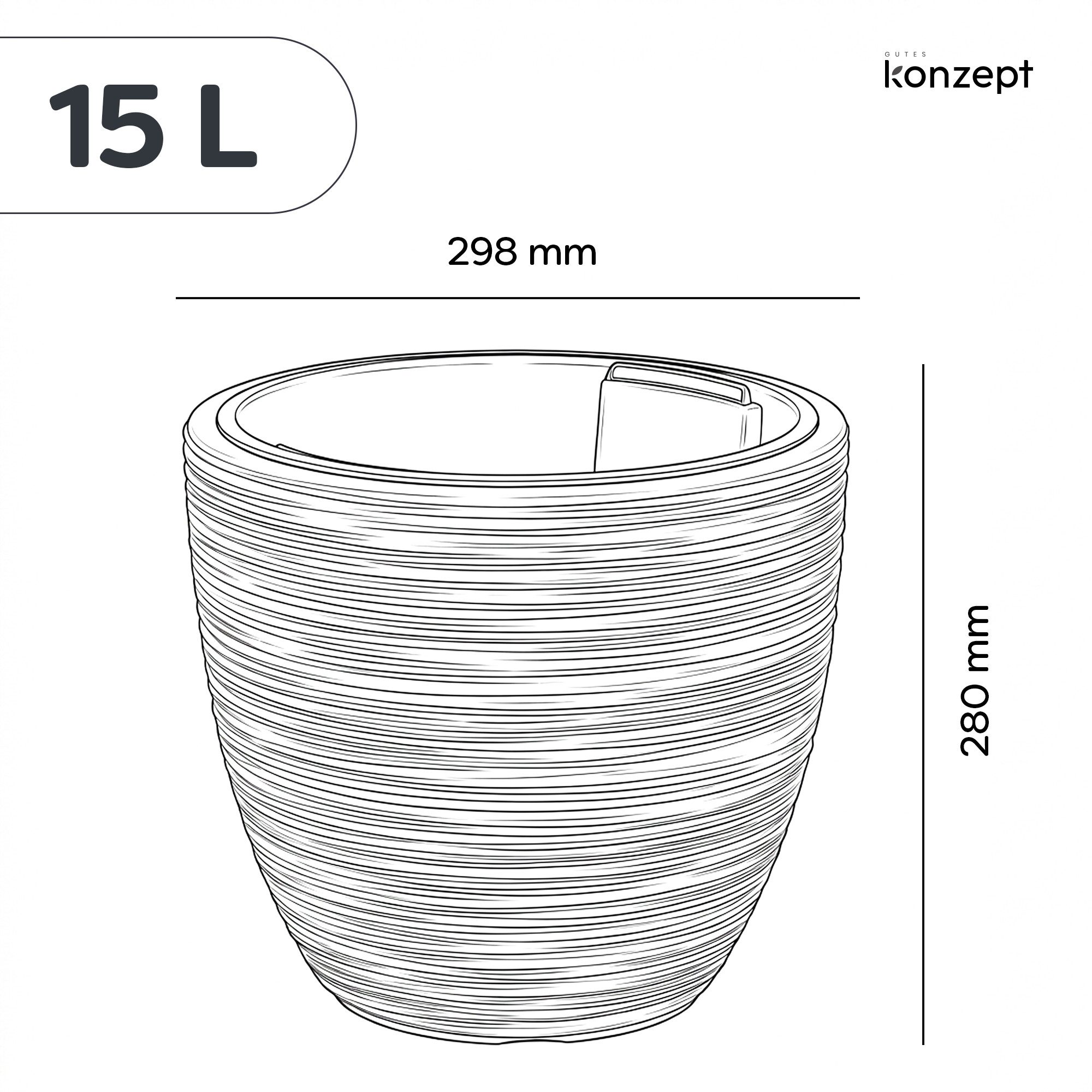 KONZEPT Blumentopf Ø 30 cm aus Kunststoff mit Einsatz, Meißelstruktur, Meißelstruktur/Rippenstruktur, Ovale Form