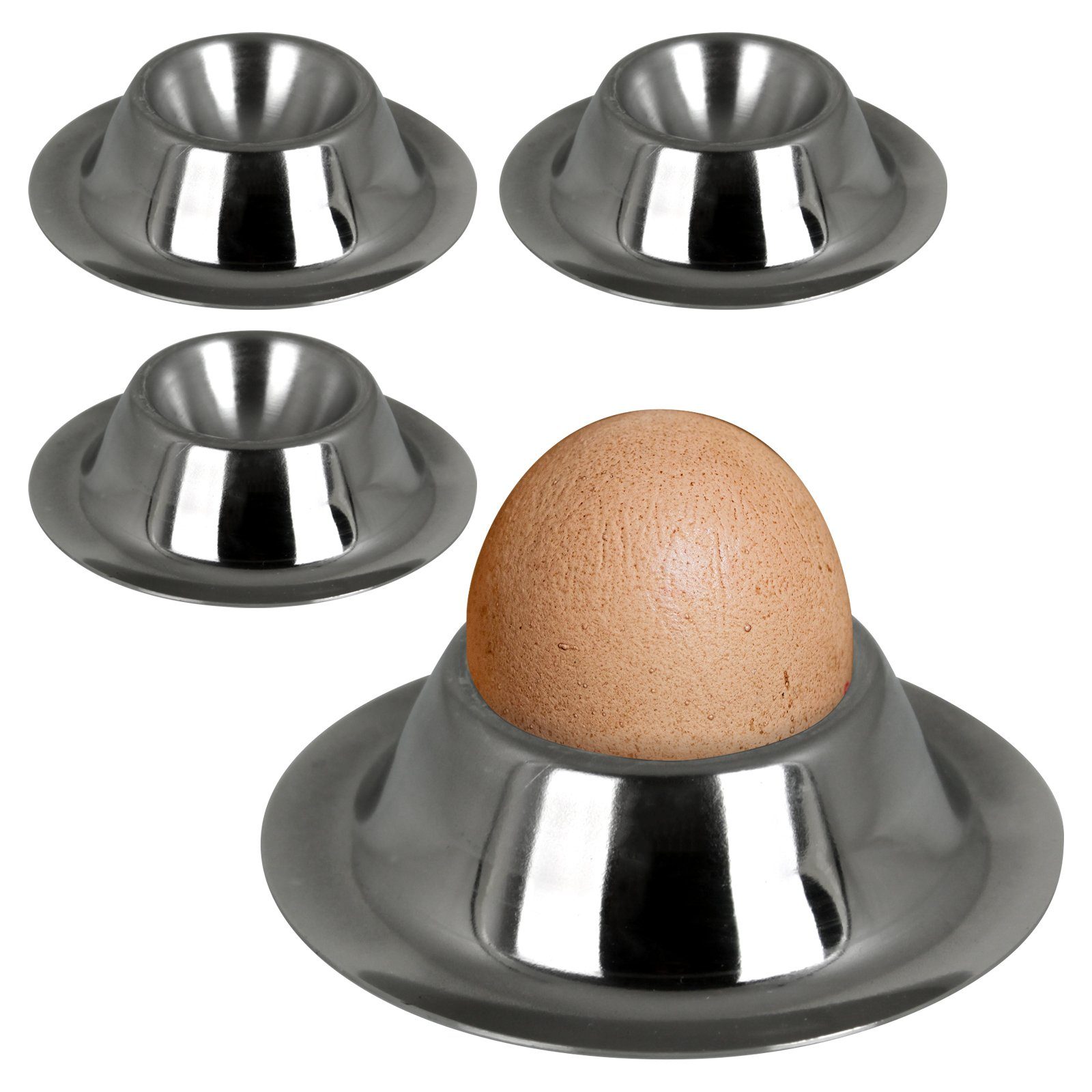 Koopman Eierbecher Eierständer Edelstahl Eihalter Frühstücksgeschirr Frühstücksset Ständer Eibecher Eier Stück, (4er 4 Becher Eierständerset Set)