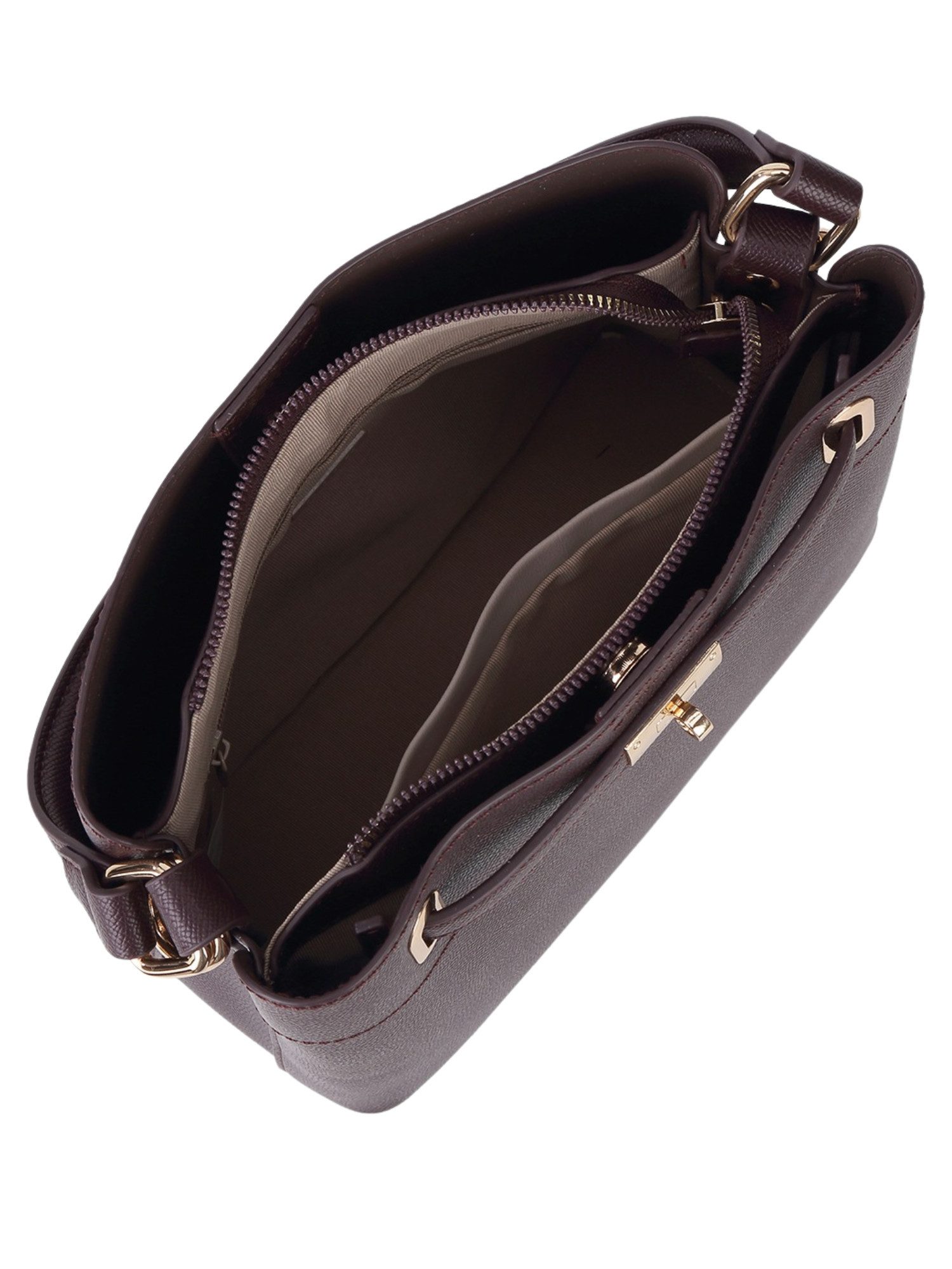 David Jones Schultertasche David Jones City-Symphony Bucket Bag, Multi-Fach-Design, Kunstleder, Saffiano-Optik.