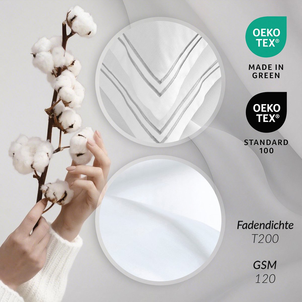 Pure cottom Bettwäsche Baumwoll-Satin Bettwäsche grau/weiß, günstig online kaufen