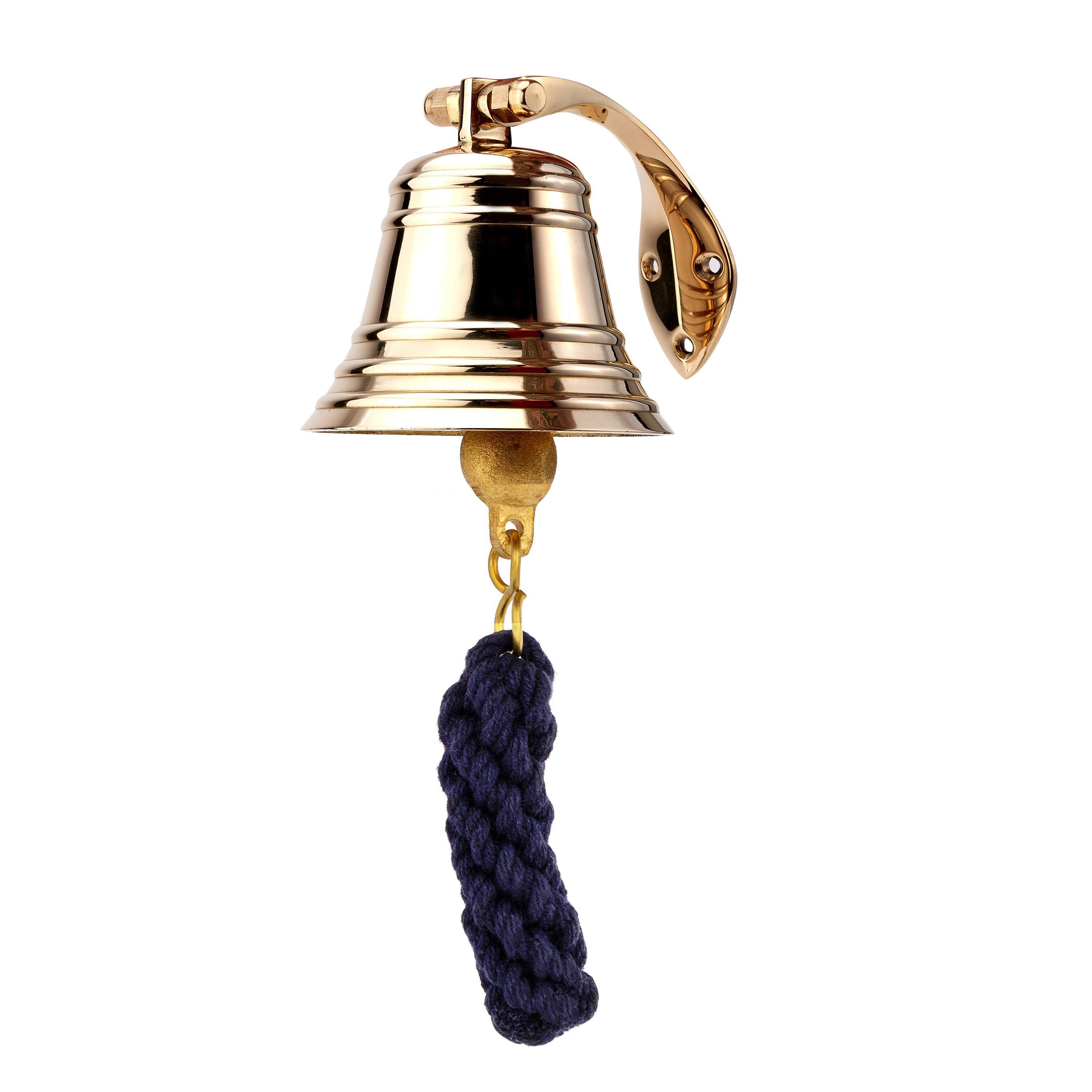 NKlaus Dekofigur Schiffsglocke Messing gold mit Wandhalter & Bändsel Ø: 7,5cm schwere A, Made in Germany