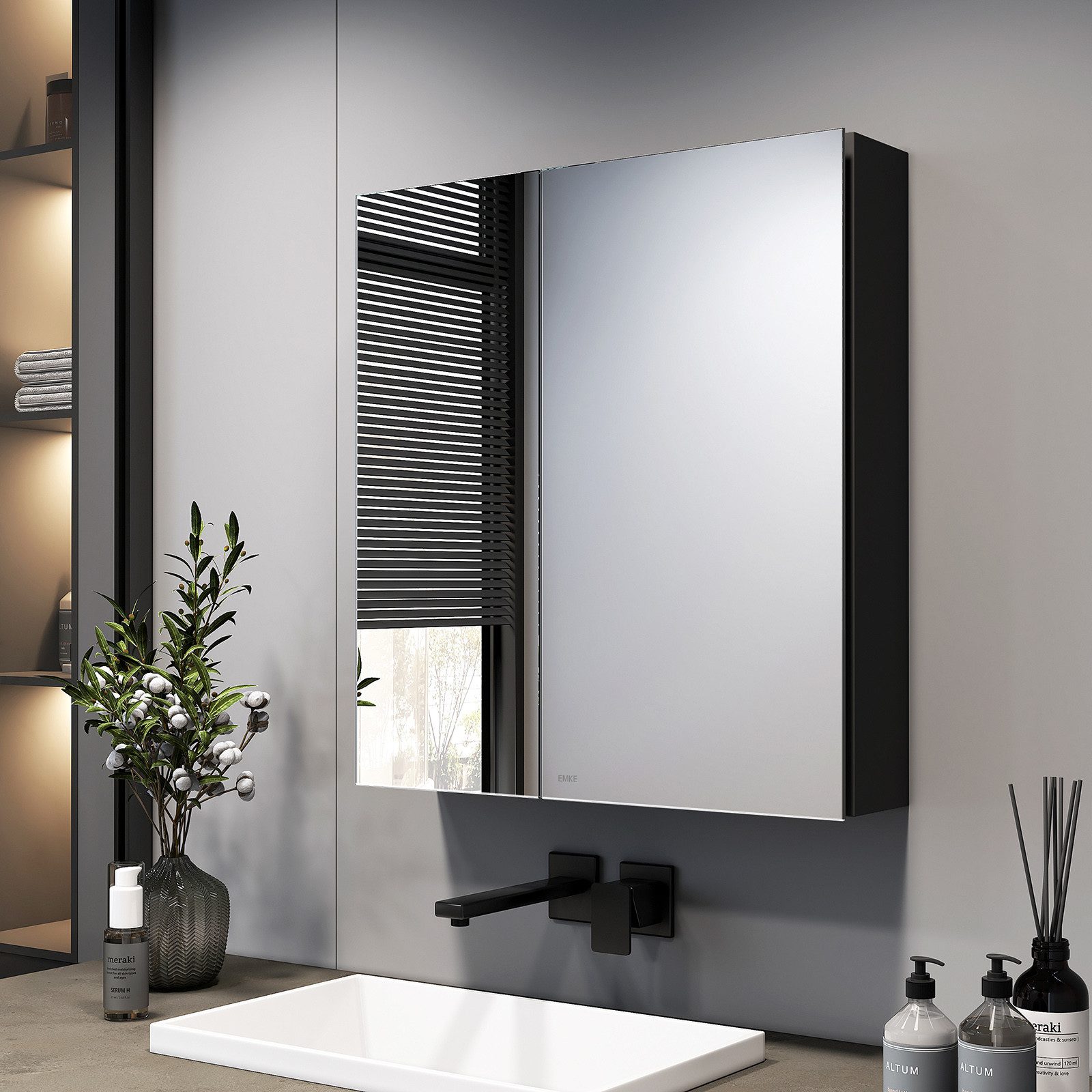 EMKE Spiegelschrank 60X65cm 2-türig Badezimmer Spiegelschrank Verstellbare günstig online kaufen