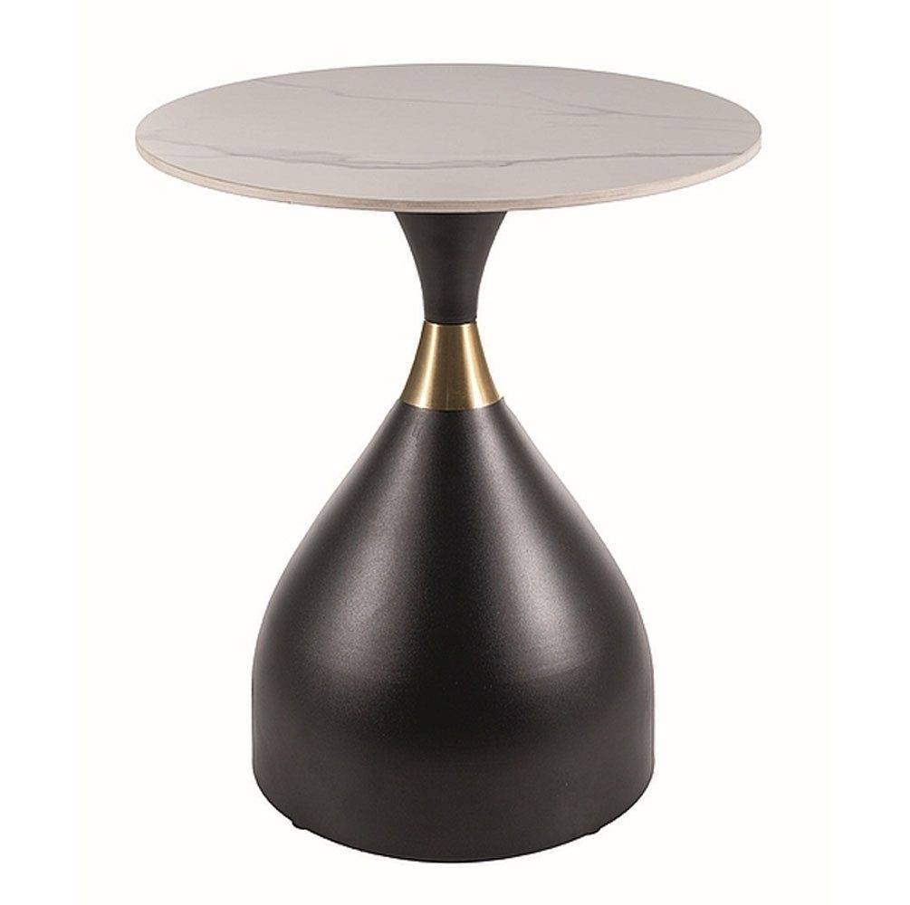 Feldmann-Wohnen Couchtisch Virgo (mit runden Tischplatten 50x50cm, 1-St., Marmor Optik, Gestell aus Metall in schwarz), 50x50x57cm weiß Marmor / schwarz matt / gold
