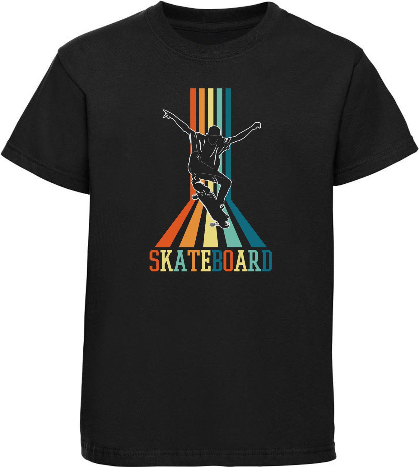 T-Shirt Kinder Print Shirt Skateboarder vor Retro Skateboard Schriftzug