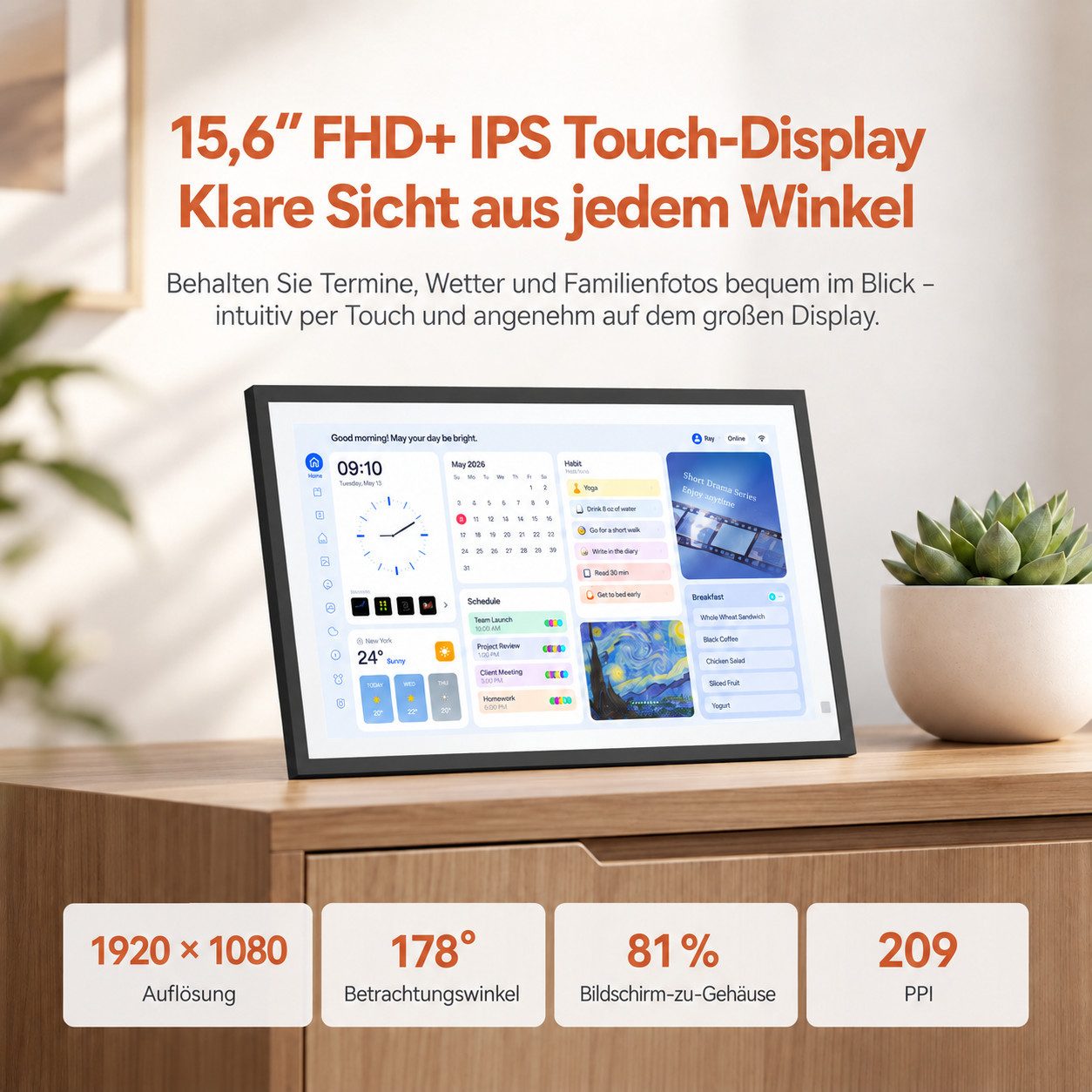 blackview Nest 15 15.6" Kalender Digitaler Bilderrahmen mit WiFi-Fotoübertragung Tablet (15.6", 32 GB, 3+32GB, 1920x1080 FHD+, WiFi 6, 24 Sprachen) – Bild 3 von 5