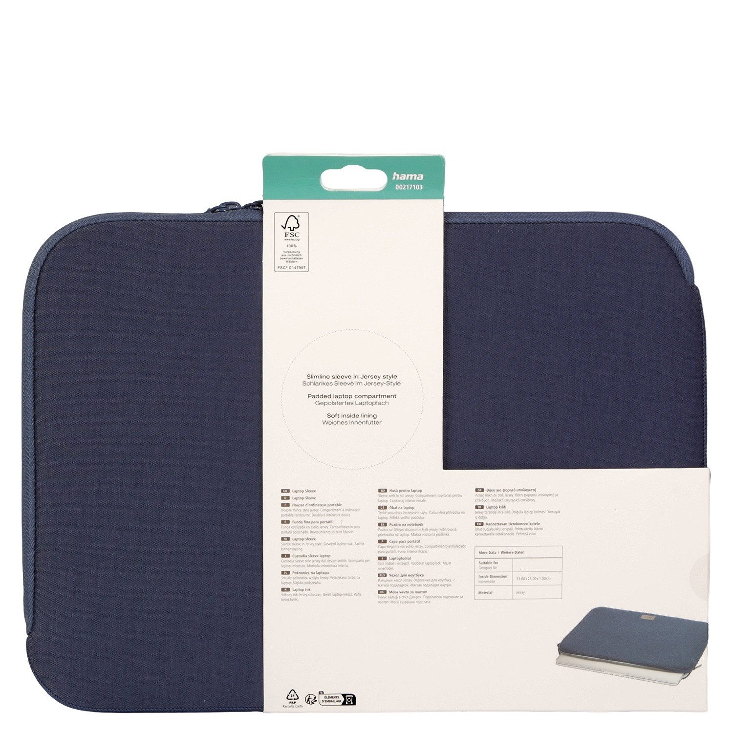 Hama Laptoptasche Notebook-Tasche Schutz-Hülle Jersey 13,3" Blau, Business Schutz-Hülle Laptop-Tasche Case für 13,3 13,6" 14" 14,2" Zoll