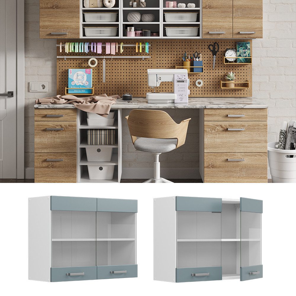 Vicco Schranksystem R-Line, Blau-Grau/Weiß, 80 cm günstig online kaufen