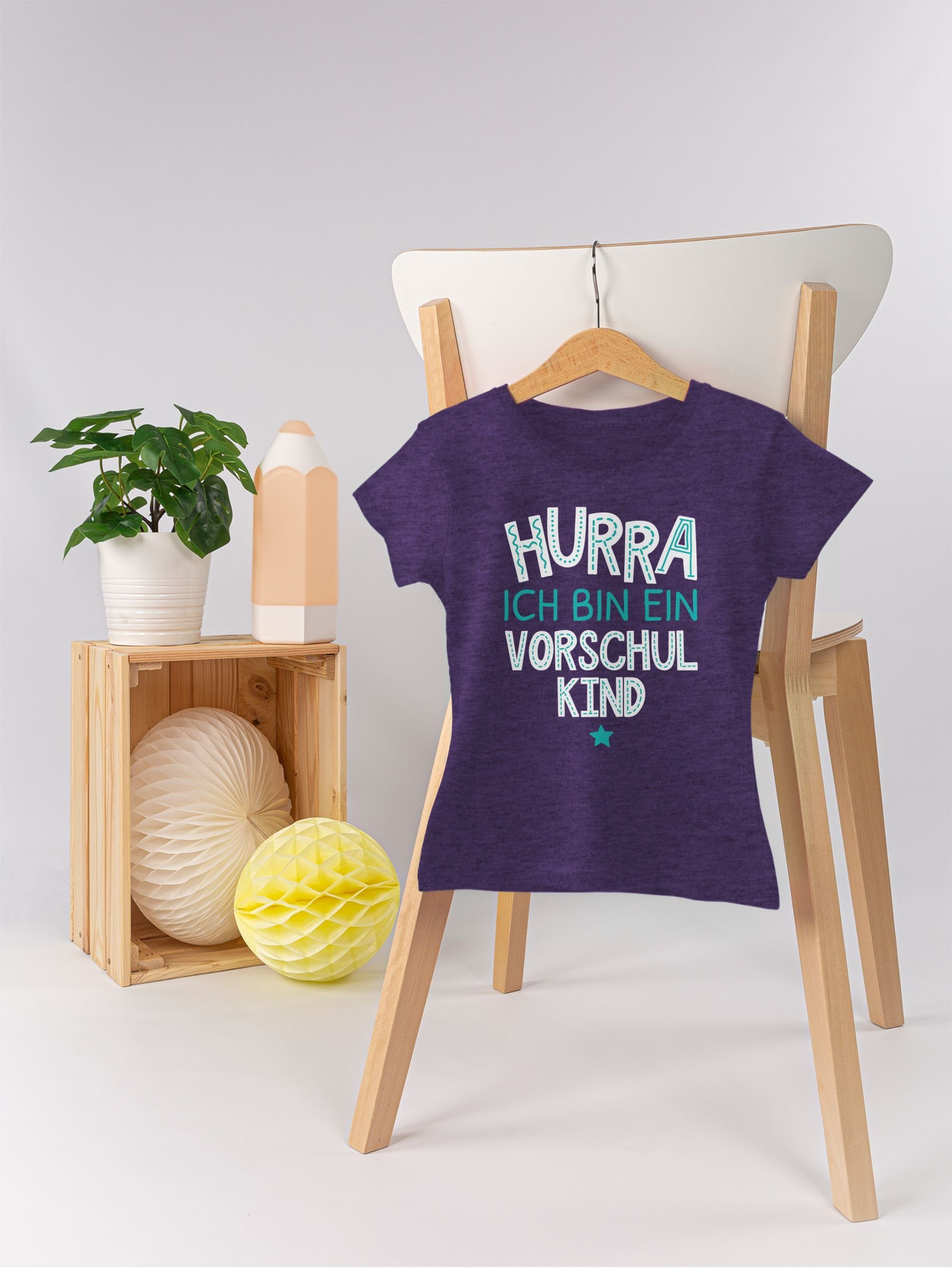 Shirtracer T-Shirt Hurra ich bin weiß Lila Vorschulkind Meliert türkis ein Geschenke 2 Vorschulkinder