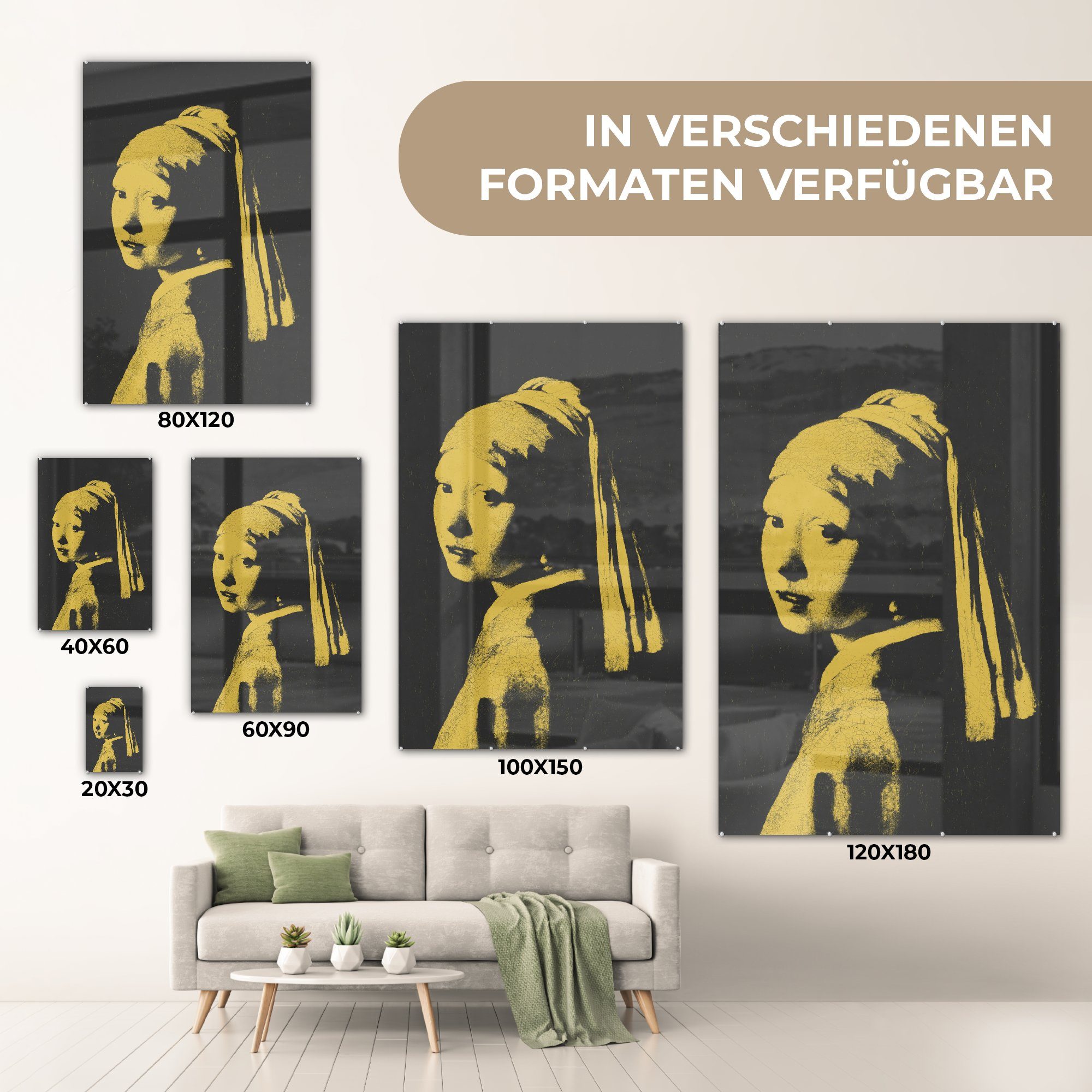 Acrylglasbild - (1 - mit Glasbilder Wanddekoration auf St), Wandbild einem Gelb, Perlenohrring MuchoWow bunt - Glas - Glas Johannes Foto Bilder Mädchen - Vermeer auf