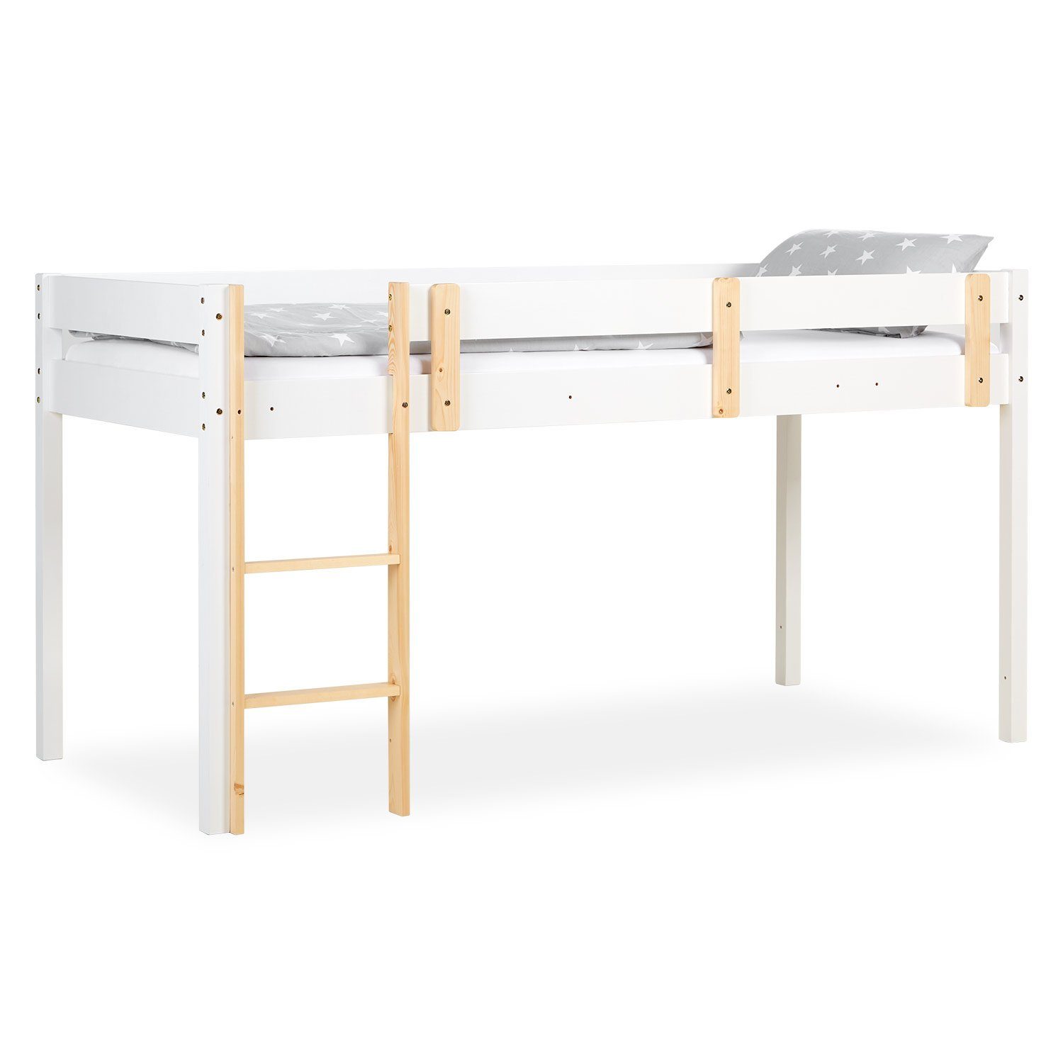 Homestyle4u Hochbett 90x200 Kinderbett Weiß Halbhochbett günstig online kaufen
