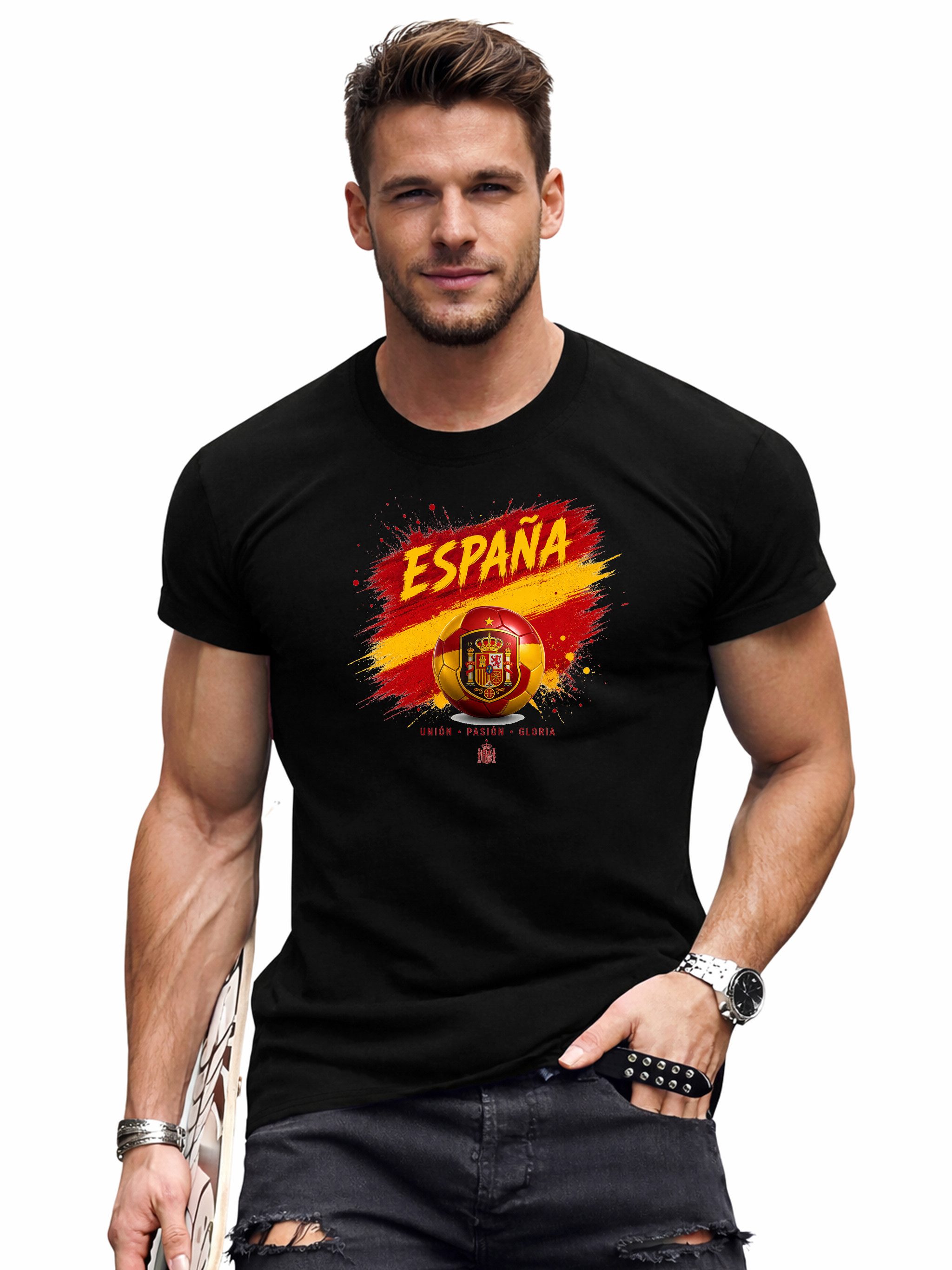 RMK T-Shirt Herren Shirt Rundhals Fußball España Spanien WM 100% Baumwolle