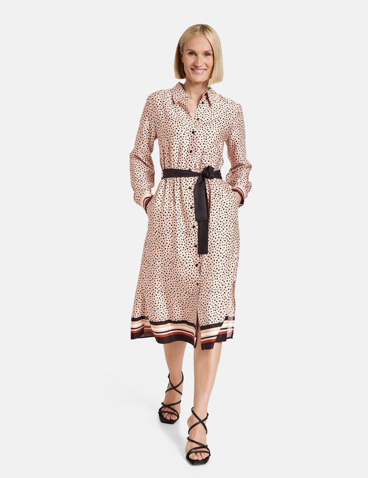 GERRY WEBER A-Linien-Kleid Gepunktetes Midikleid mit Taillenband