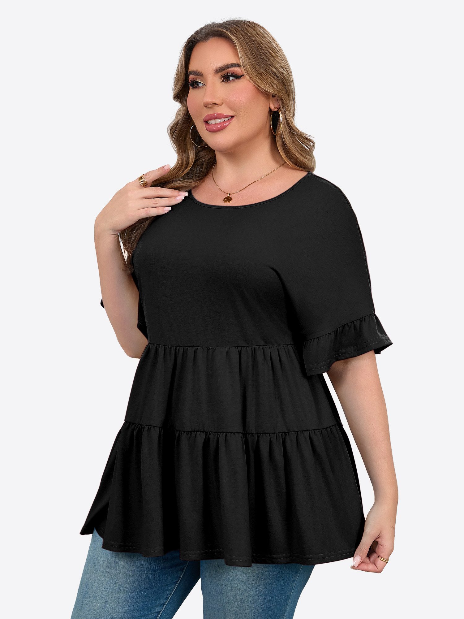 Imily Bela T-Shirt Damen Bluse mit Volants in Übergröße (Packung, 1-tlg., 1per-Pack) in Unifarbe