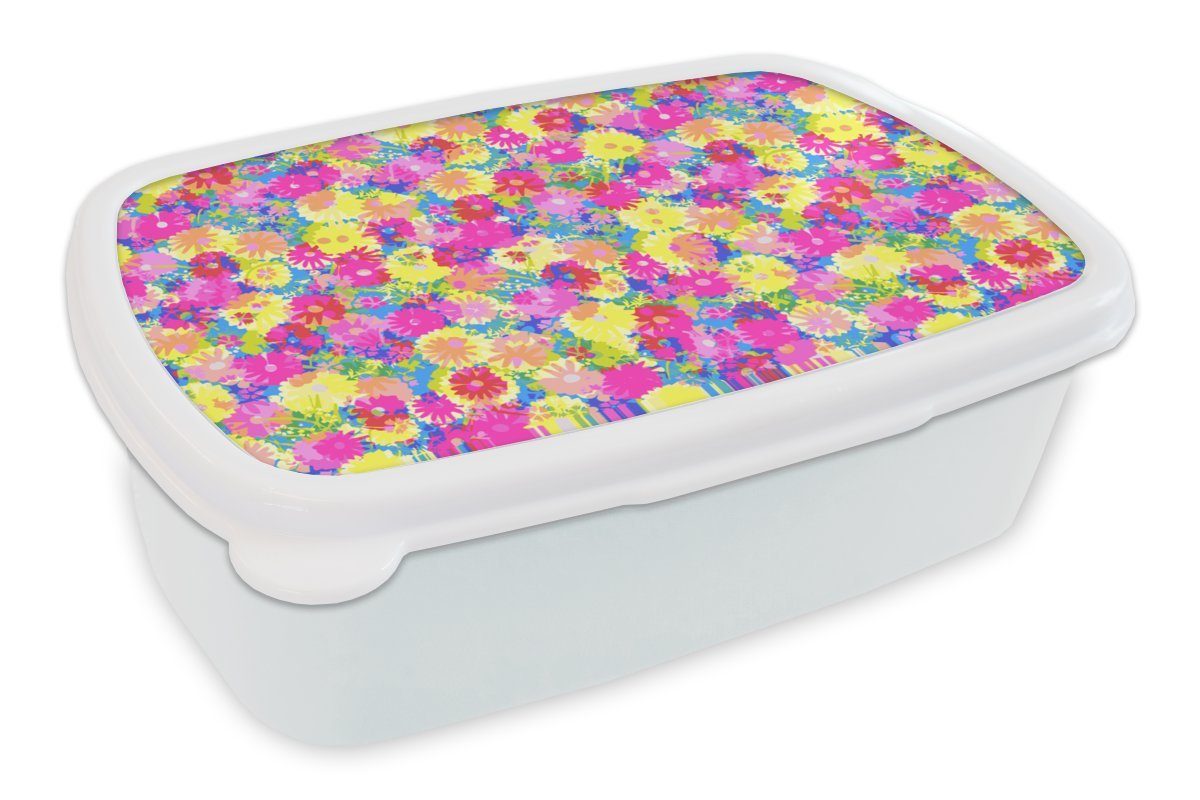 MuchoWow Lunchbox Blüte - Sommer - Regenbogen - Design, Kunststoff, (2-tlg), Brotbox für Kinder und Erwachsene, Brotdose, für Jungs und Mädchen weiß