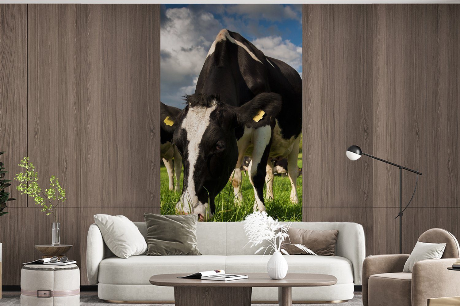 MuchoWow Fototapete Vliestapete für - Kühe Matt, St), bedruckt, Wohnzimmer (2 - - Tiere Küche, Schlafzimmer Bauernhof, Gras Wiese - Fototapete