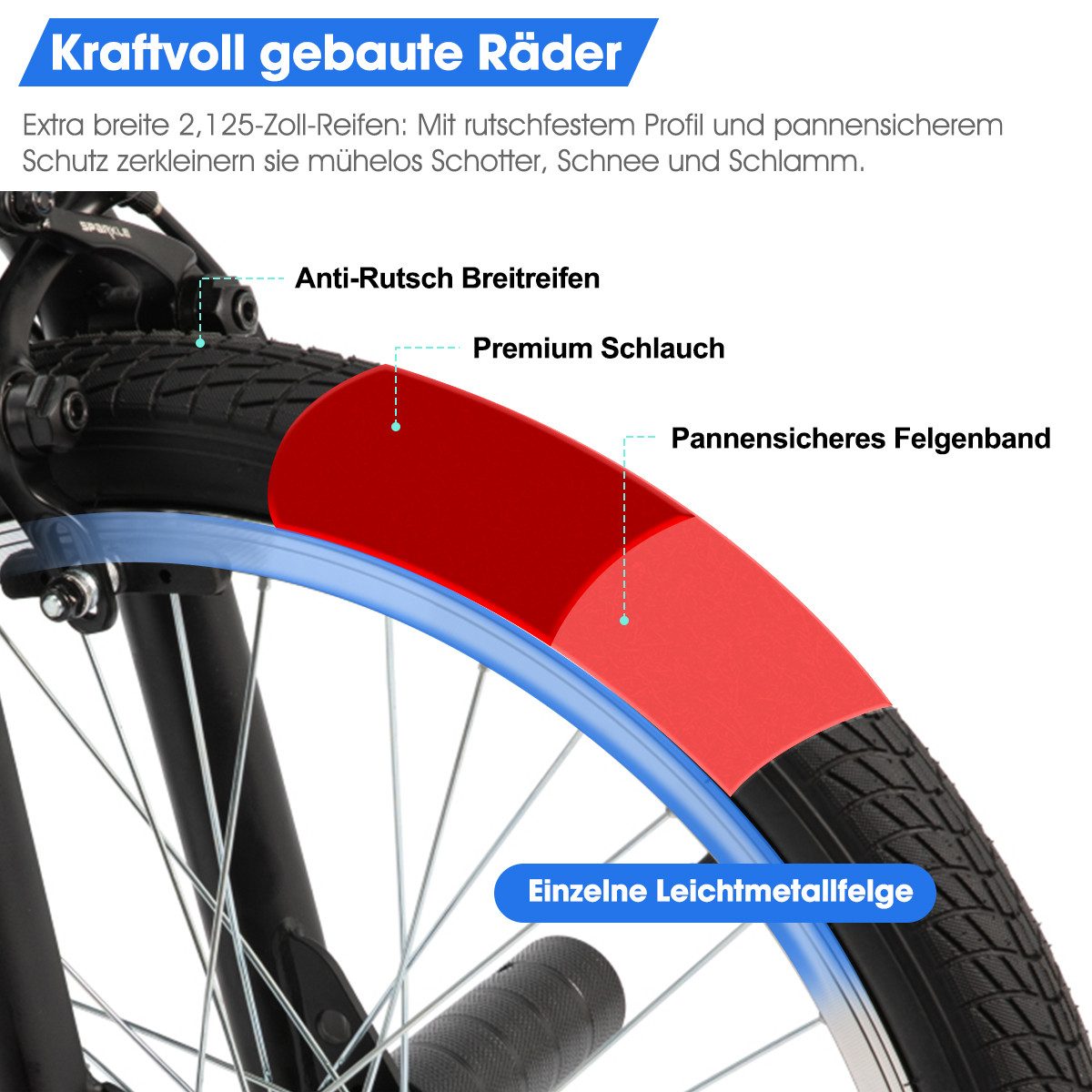 HILAND Kinderfahrrad Redeem 20 Zoll 3 Multiple Speichen BMX für Jungen ab 7-10 Jahre, 1 Gang, Reflektorplatte, Single Speed, 4 Pegs – Bild 5 von 5