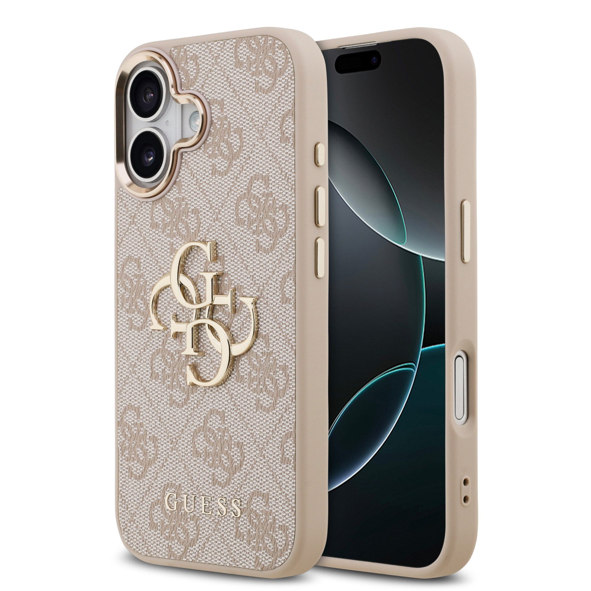 Guess Handyhülle GUESS Case für iPhone 17 Metal Logo Gold Hülle Cover Rosa