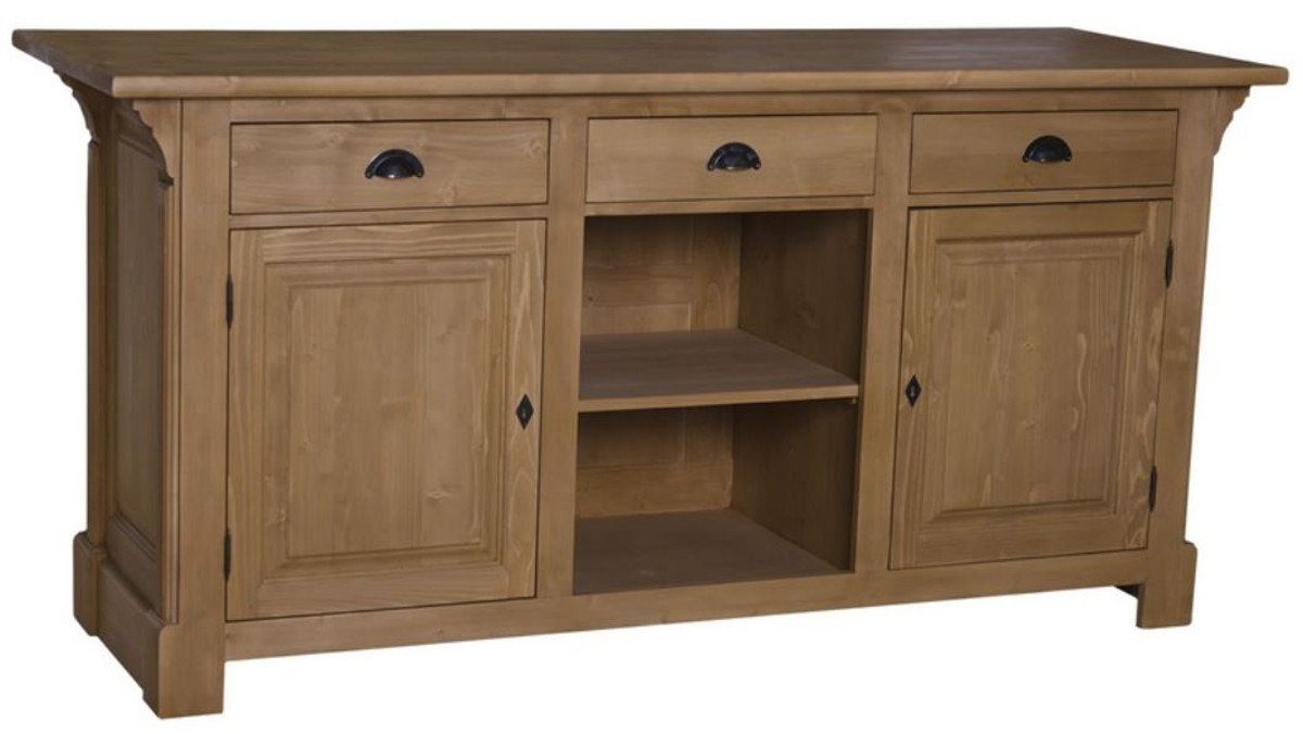 Barschrank Landhausstil Theke Braun 191 x 68 x H. 95 cm - Massivholz Thekentisch mit 2 Türen und 3 Schubladen