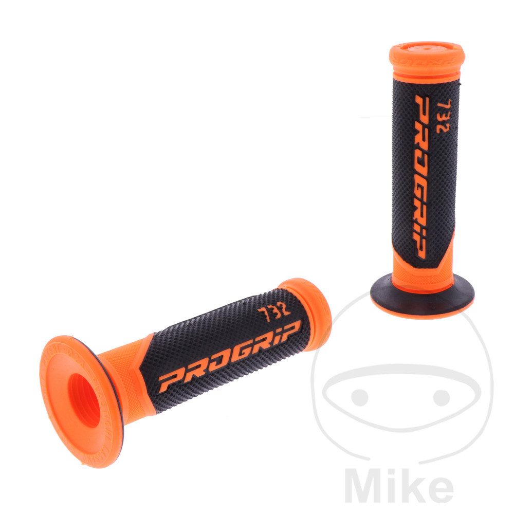 PROGRIP Fahrradlenkergriff Motorrad Lenkergriffe 732 Orange Schwarz Gummi 22mm 25mm (Paar), für Motorrad, Roller, Scooter, Quad, Cross