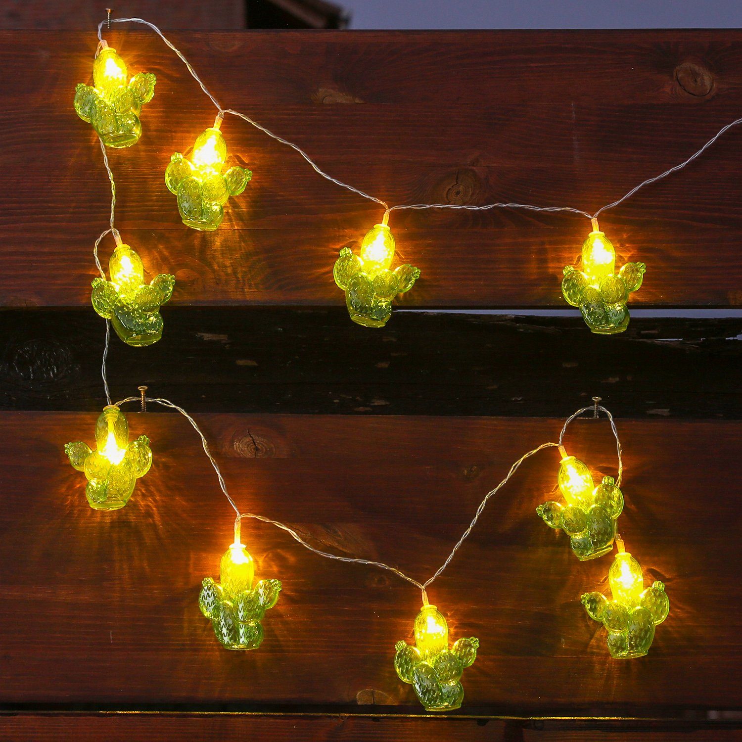 MARELIDA LED-Lichterkette LED Lichterkette Kaktus 10 warmweiße LED  Batteriebetrieb gelb/grün Indoor, 10-flammig