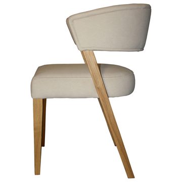 einrichtungsdesign24 4-Fußstuhl Eiche Stuhlsessel Linda mit Samt Bezug Beige, Eiche Massivholz