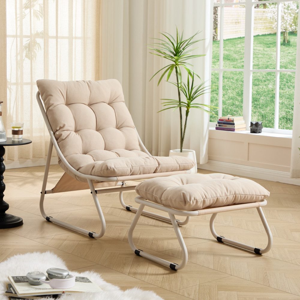 BBG Relaxsessel Relaxsessel mit Hocker, Moderner Loungesessel mit dickem (Relaxsessel mit Hocker), KissenMetallgestell bis 130kg, Indoor Outdoor Liegestuhl