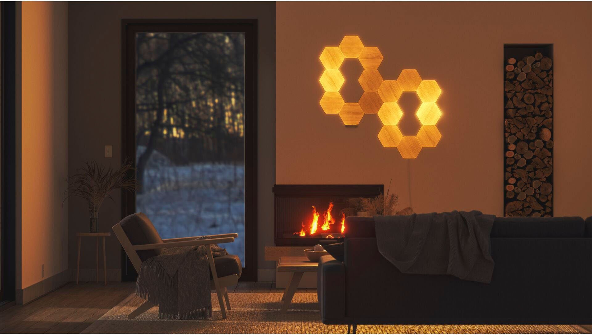 nanoleaf Abschaltautomatik, fest integriert, und Dekolicht elegante Smarte Technologie Wood Look, Beleuchtung LED Elements Kaltweiß,