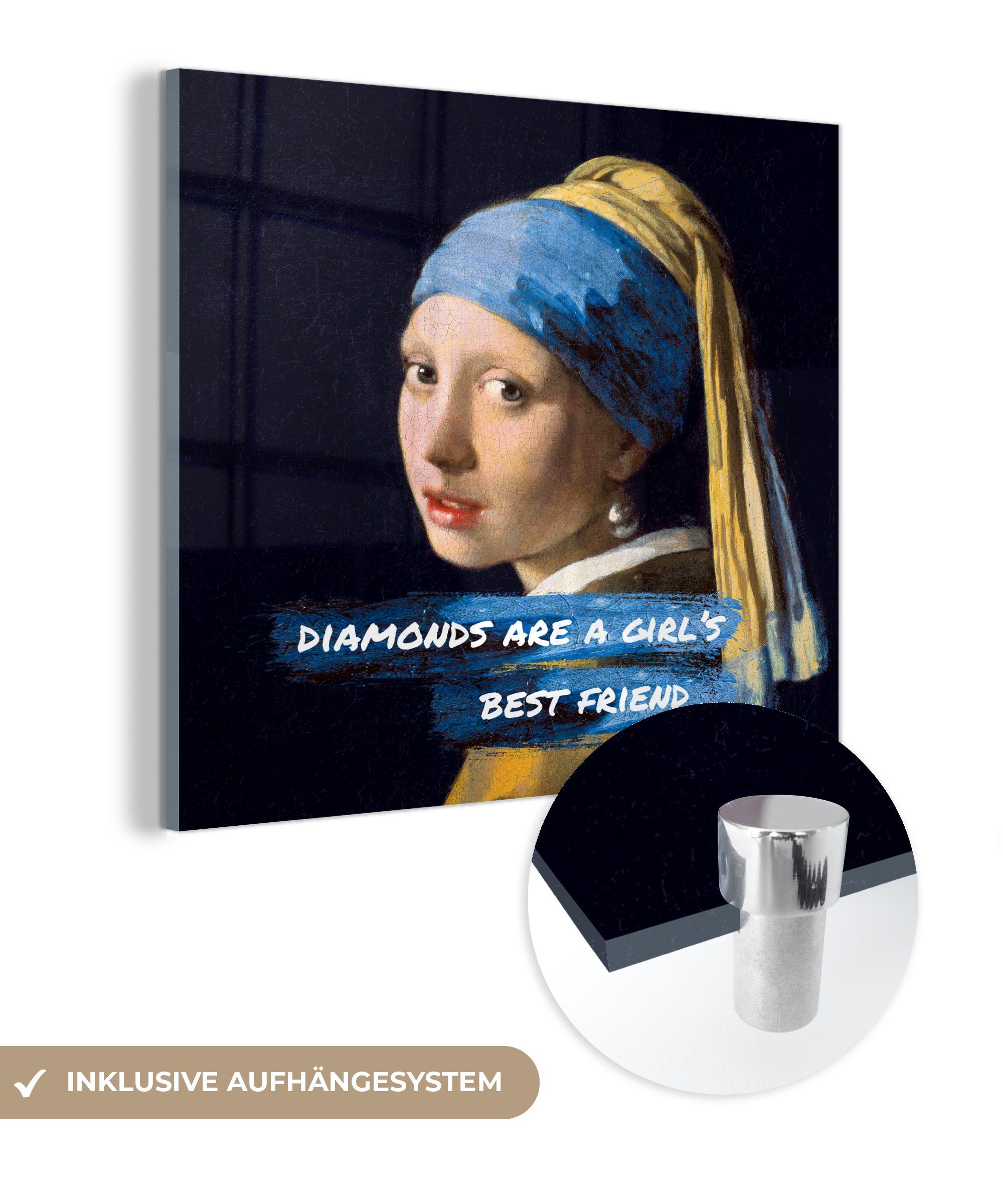 MuchoWow Acrylglasbild Vermeer - Das Mädchen mit dem Perlenohrring - Zitat, (1 St), Glasbilder - Bilder auf Glas Wandbild - Foto auf Glas - Wanddekoration | Bilder