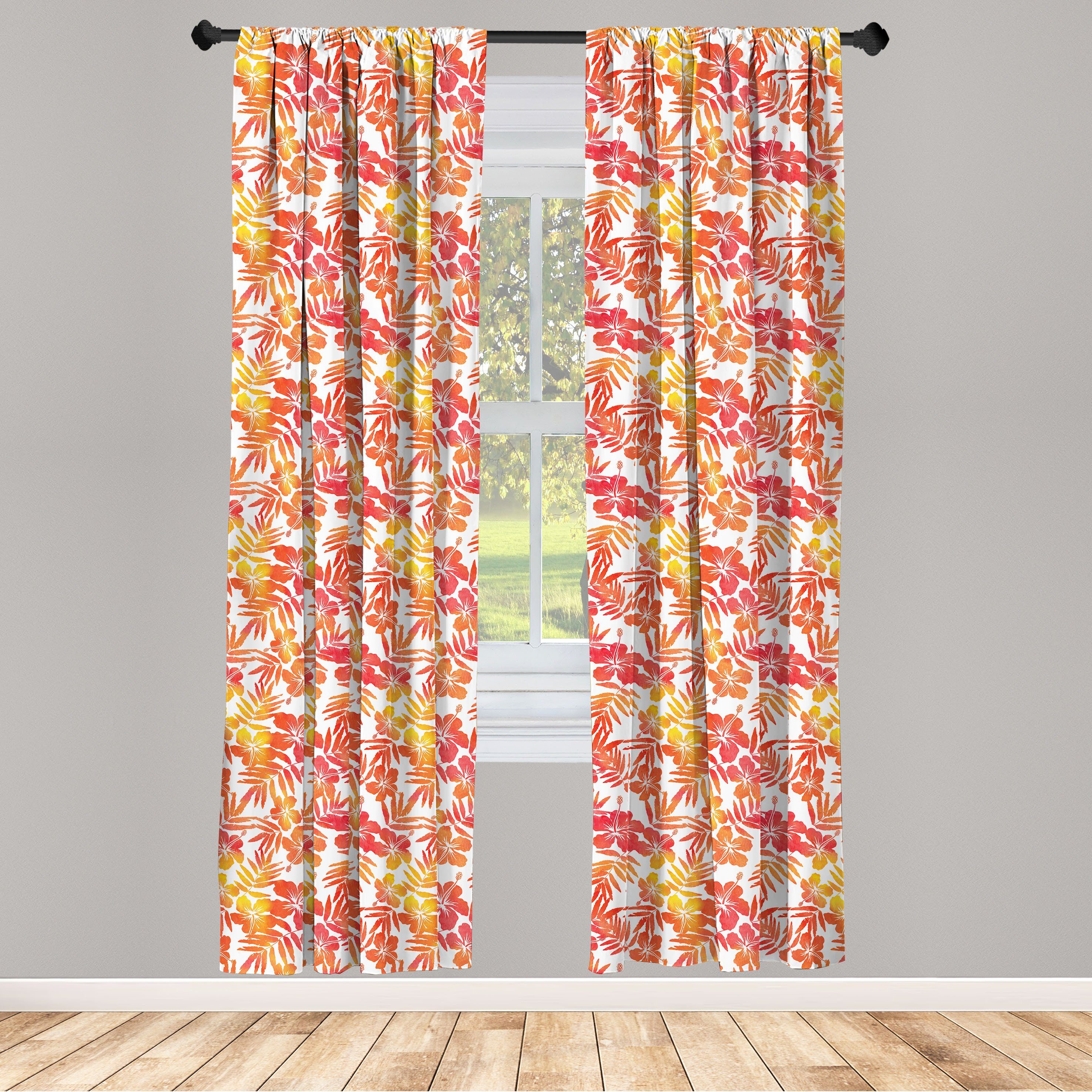 Gardine Vorhang für Wohnzimmer Schlafzimmer Dekor, Abakuhaus, Microfaser, hawaiisch Hibiscus-Blumen-Kunst