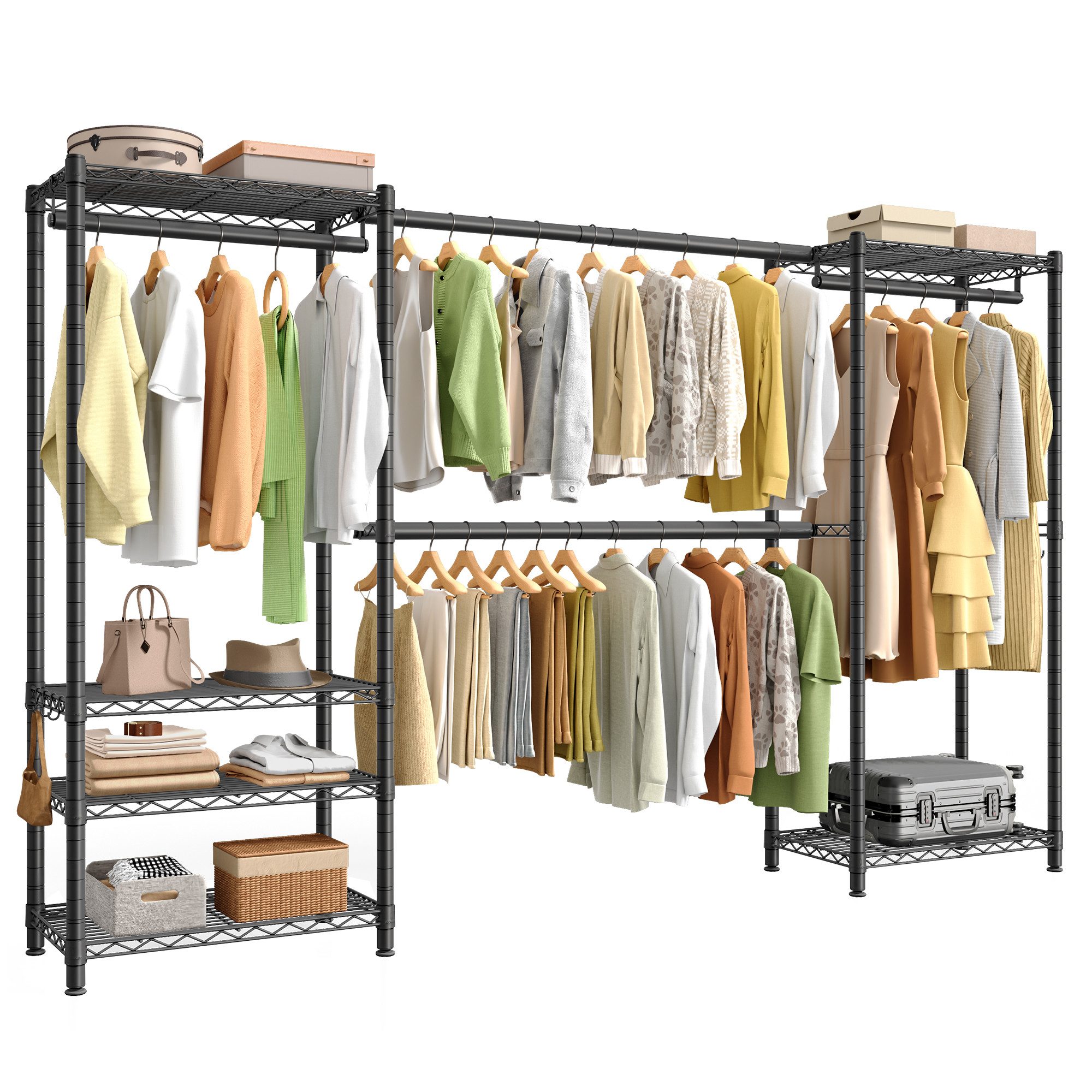 SONGMICS Kleiderständer, Garderobenständer mit Haken, verstellbare Ablagen, für Schlafzimmer