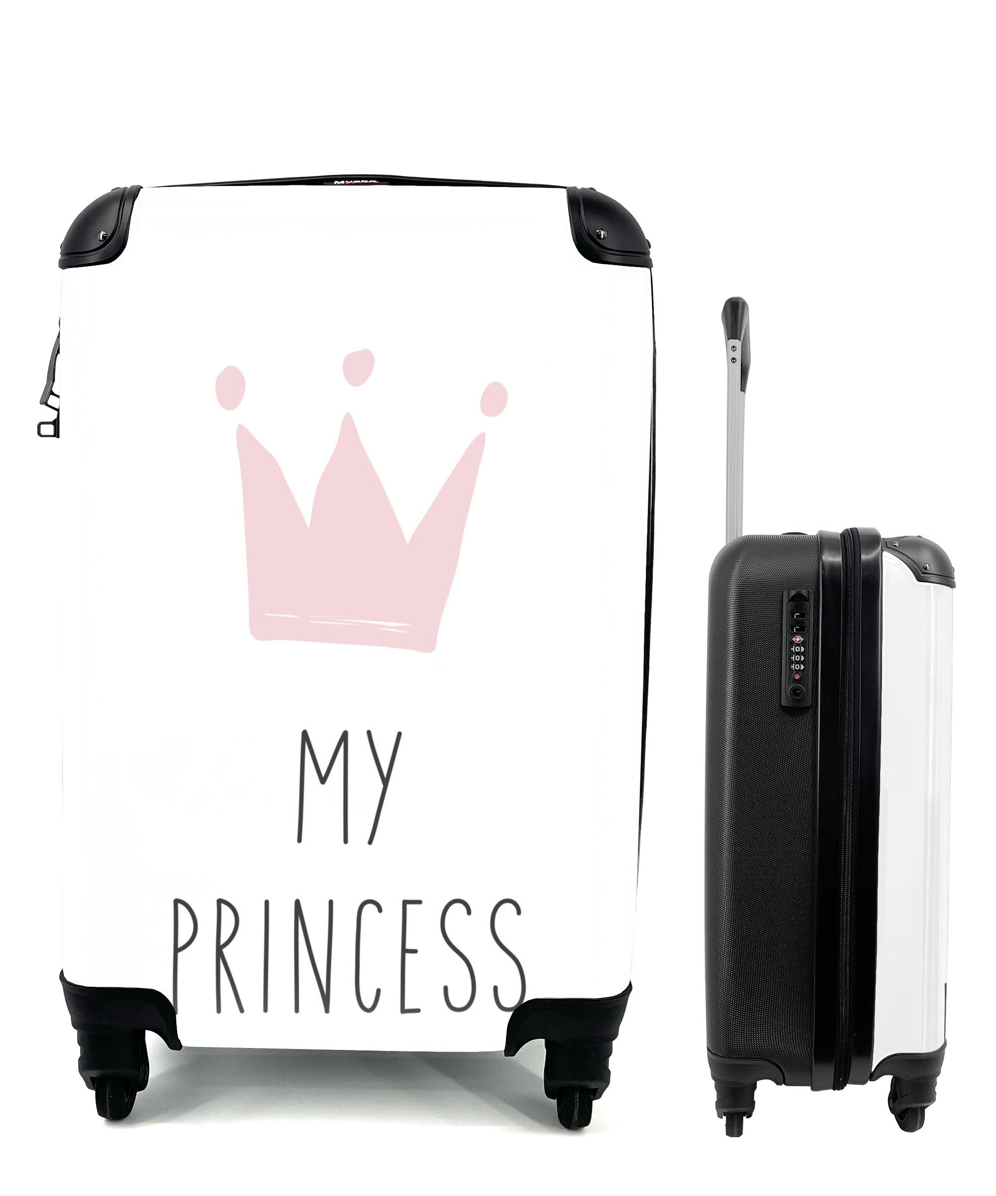 MuchoWow Handgepäckkoffer Illustration mit dem Zitat "My princess" und einer rosa Krone, 4 Rollen, Reisetasche mit rollen, Handgepäck für Ferien, Trolley, Reisekoffer