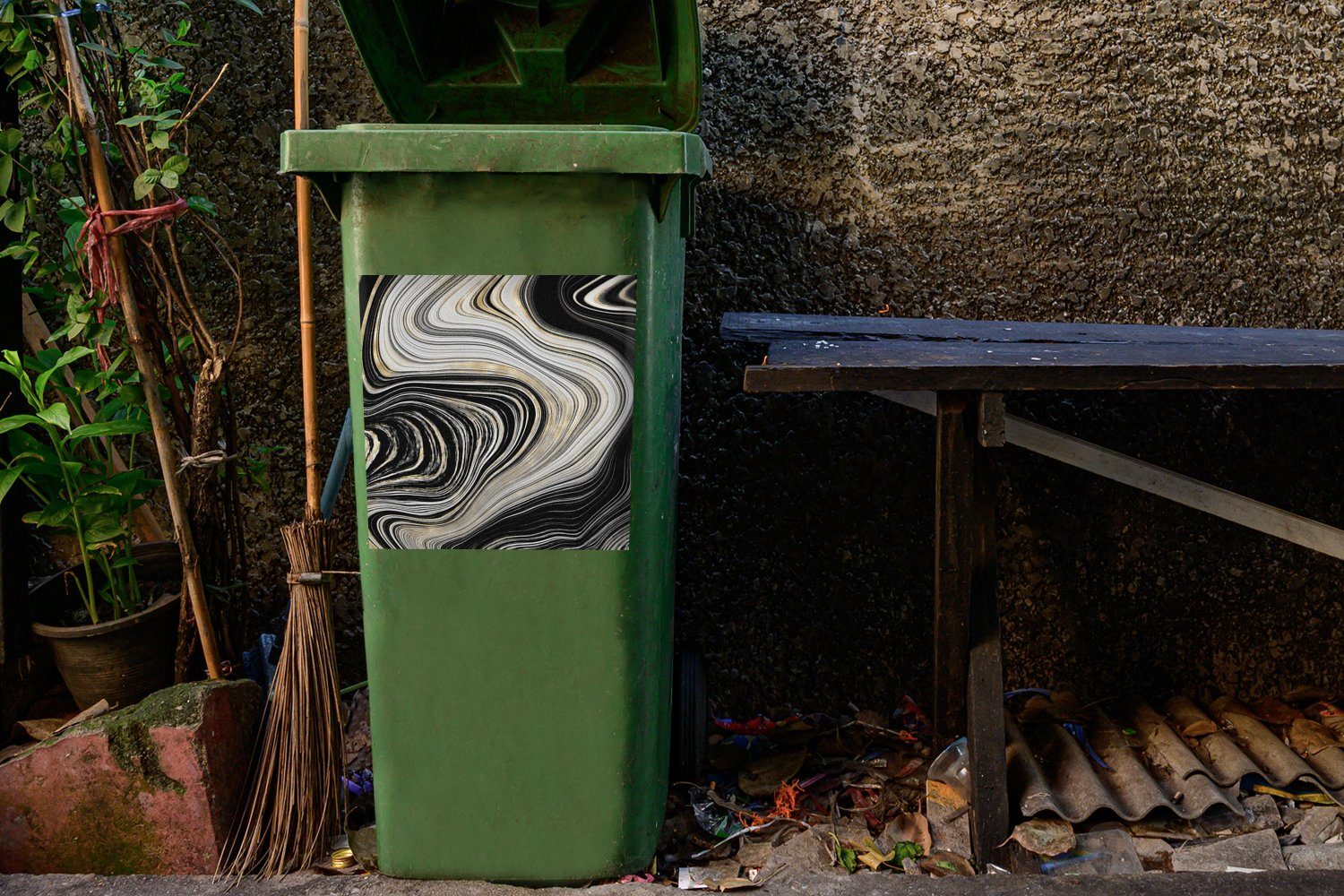 Marmor Edelsteine Sticker, (1 Wandsticker Achatstein Mülltonne, - - Container, Gold - St), MuchoWow Abfalbehälter Mülleimer-aufkleber,